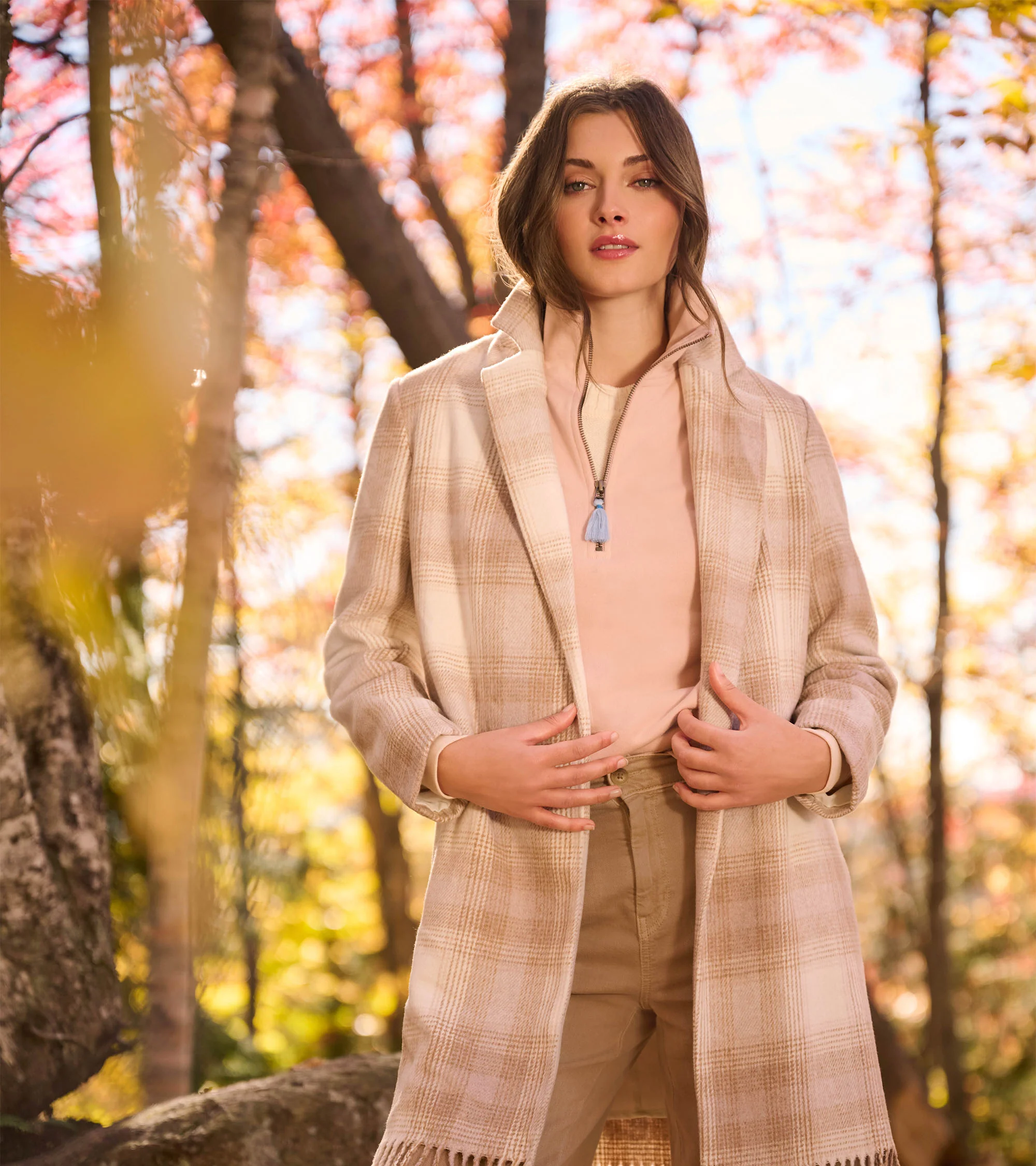 Fringe Jacket - Light Taupe Plaid - Image 3