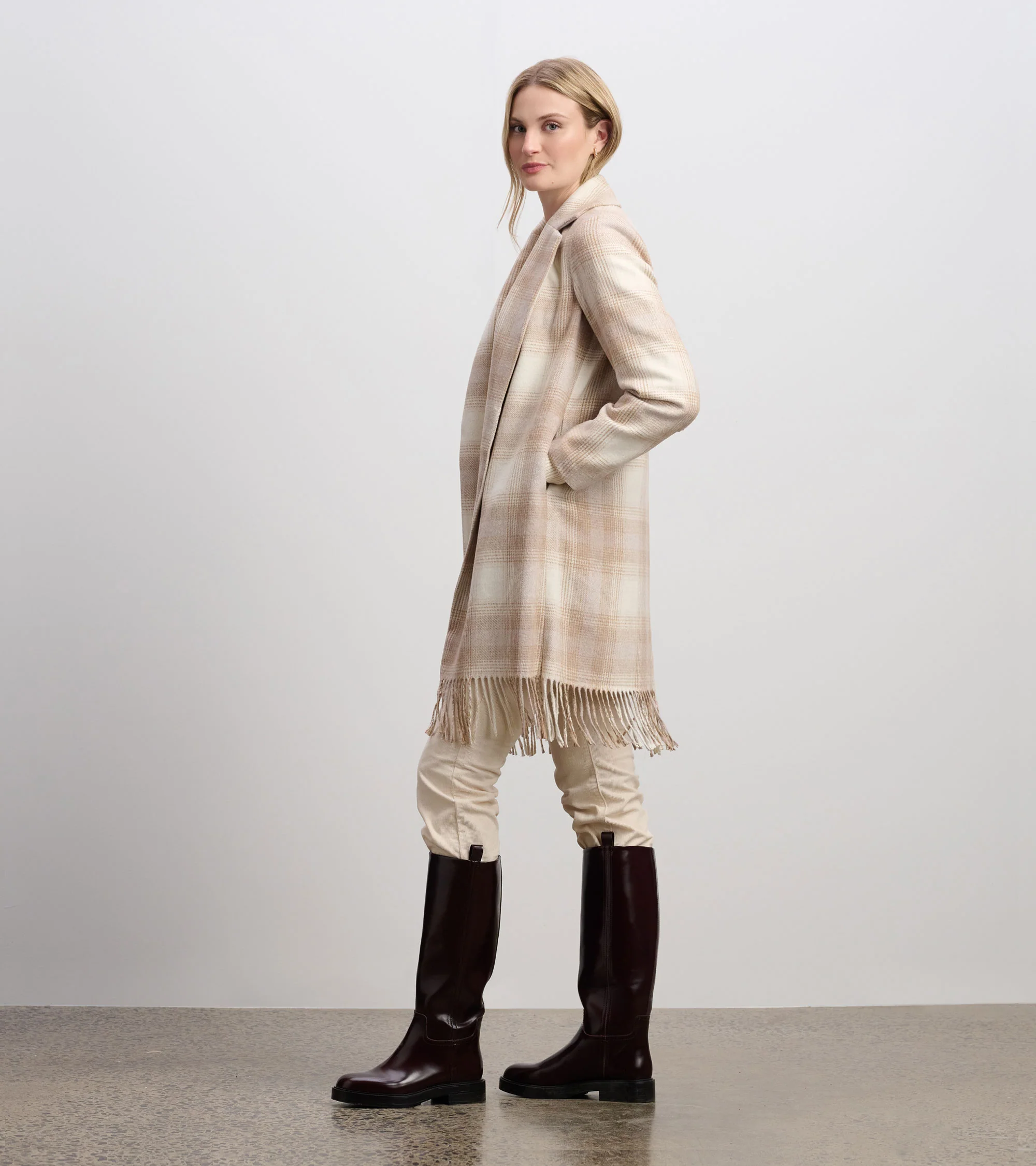 Fringe Jacket - Light Taupe Plaid - Image 4
