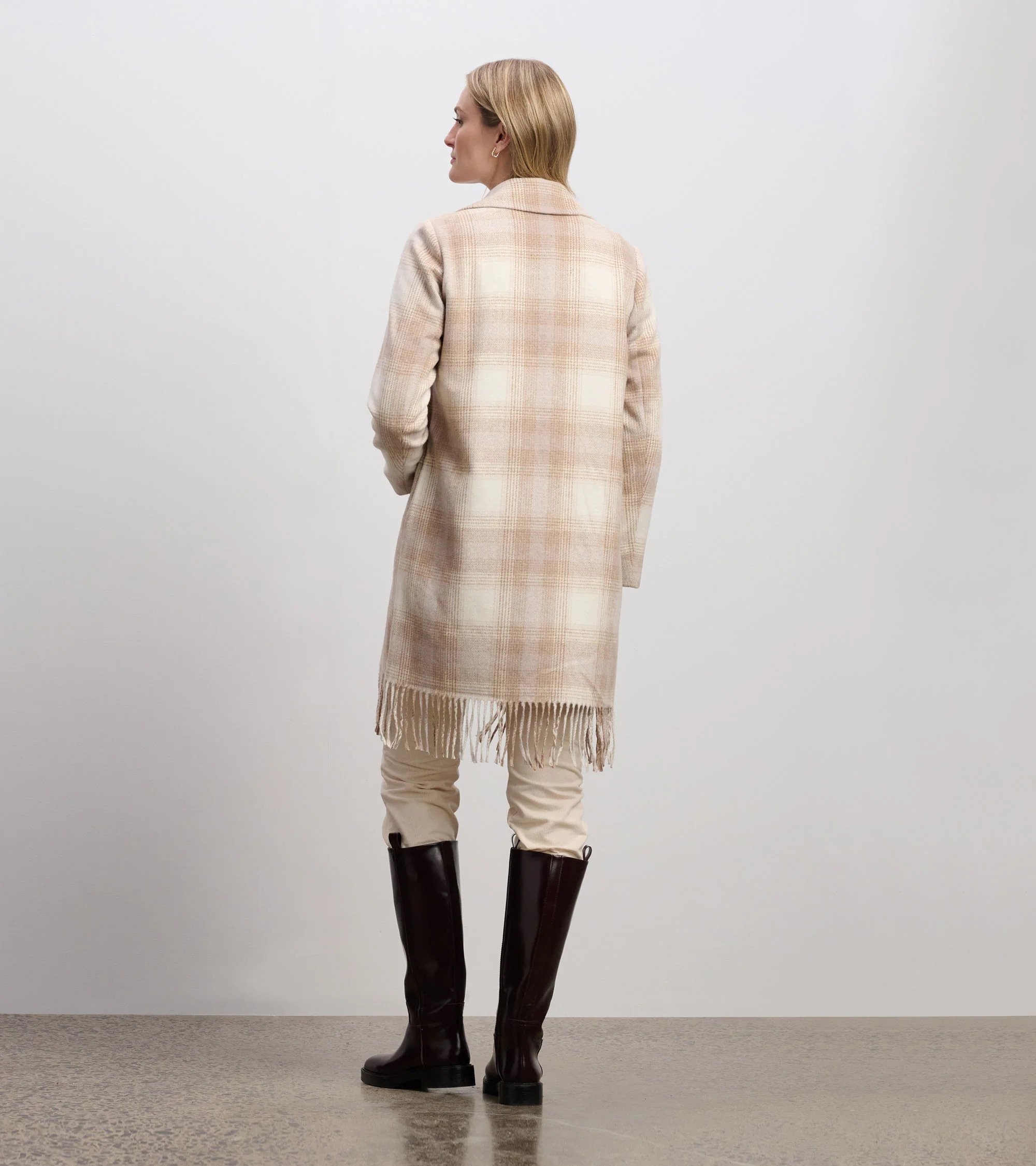 Fringe Jacket - Light Taupe Plaid - Image 5