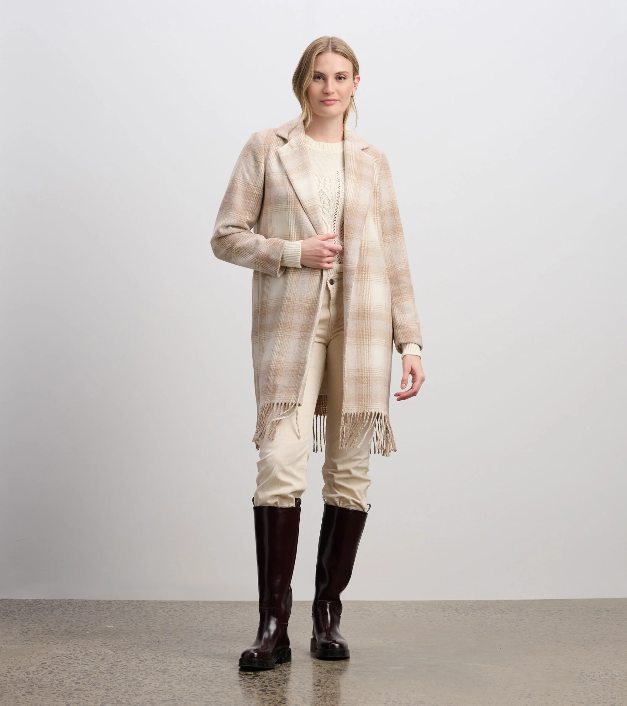 Fringe Jacket - Light Taupe Plaid - Image 6