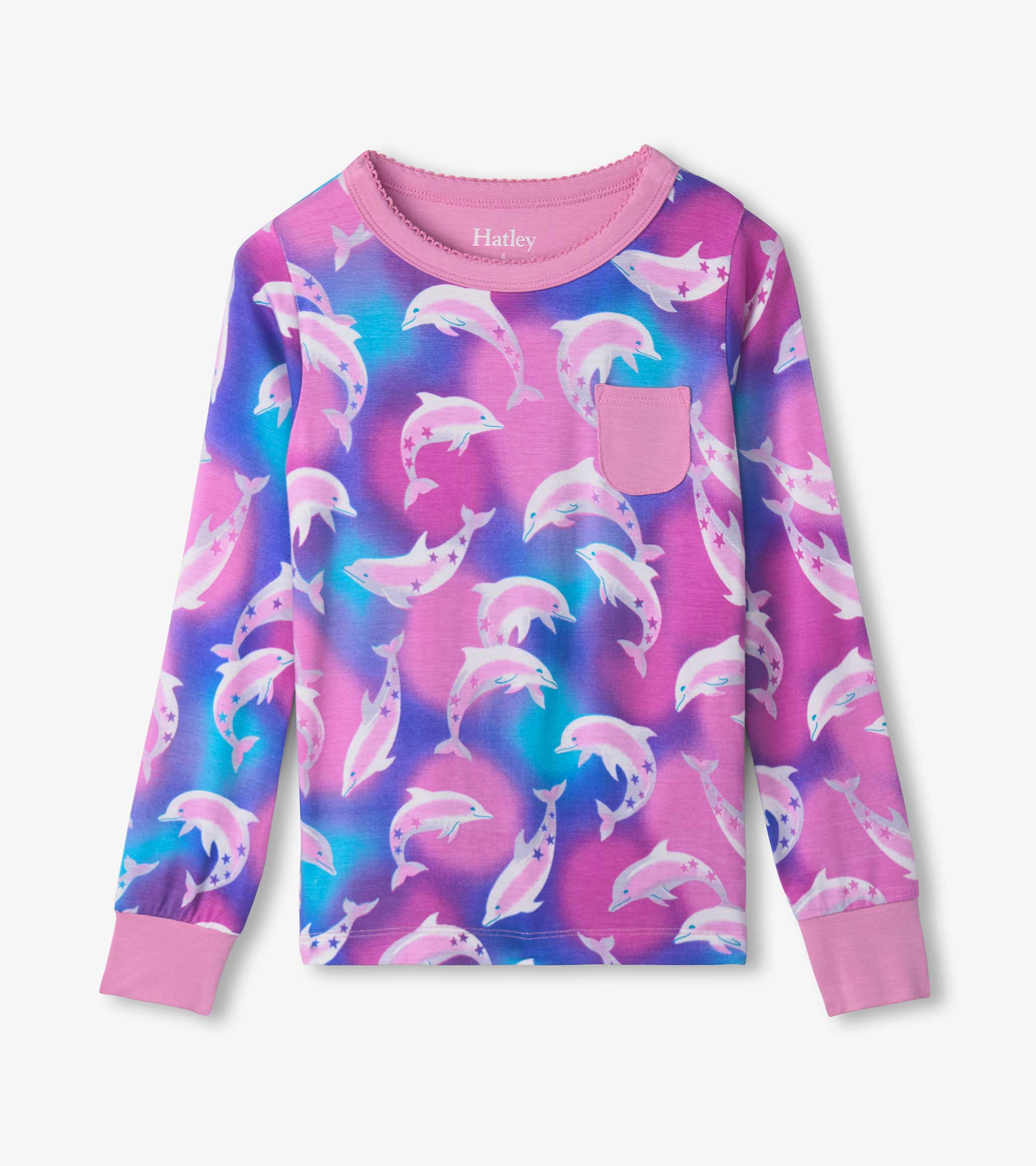 Girls Airbrush Dolphins Bamboo Pajama Set - Image 3