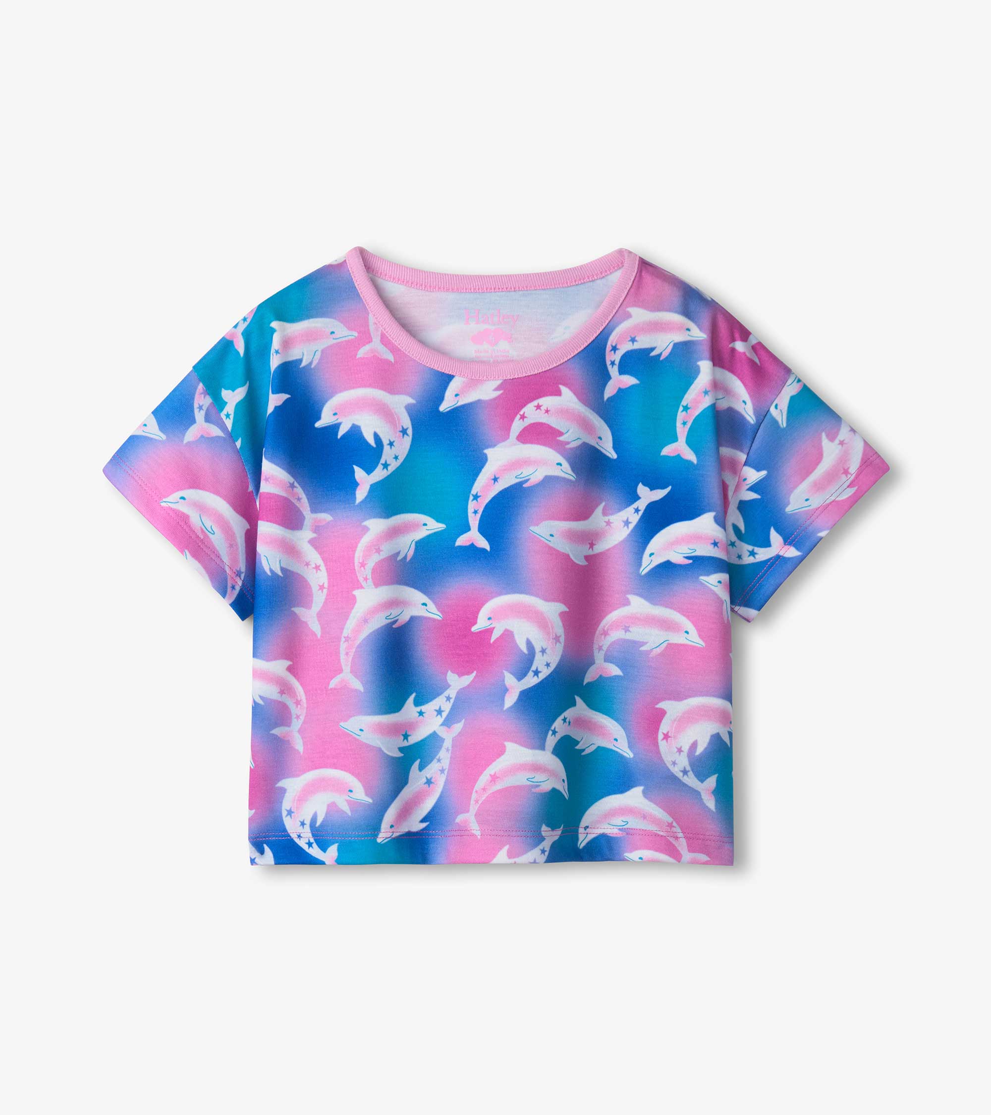 Girls Airbrush Dolphins Tee and Shorts Pajama Set - Image 3