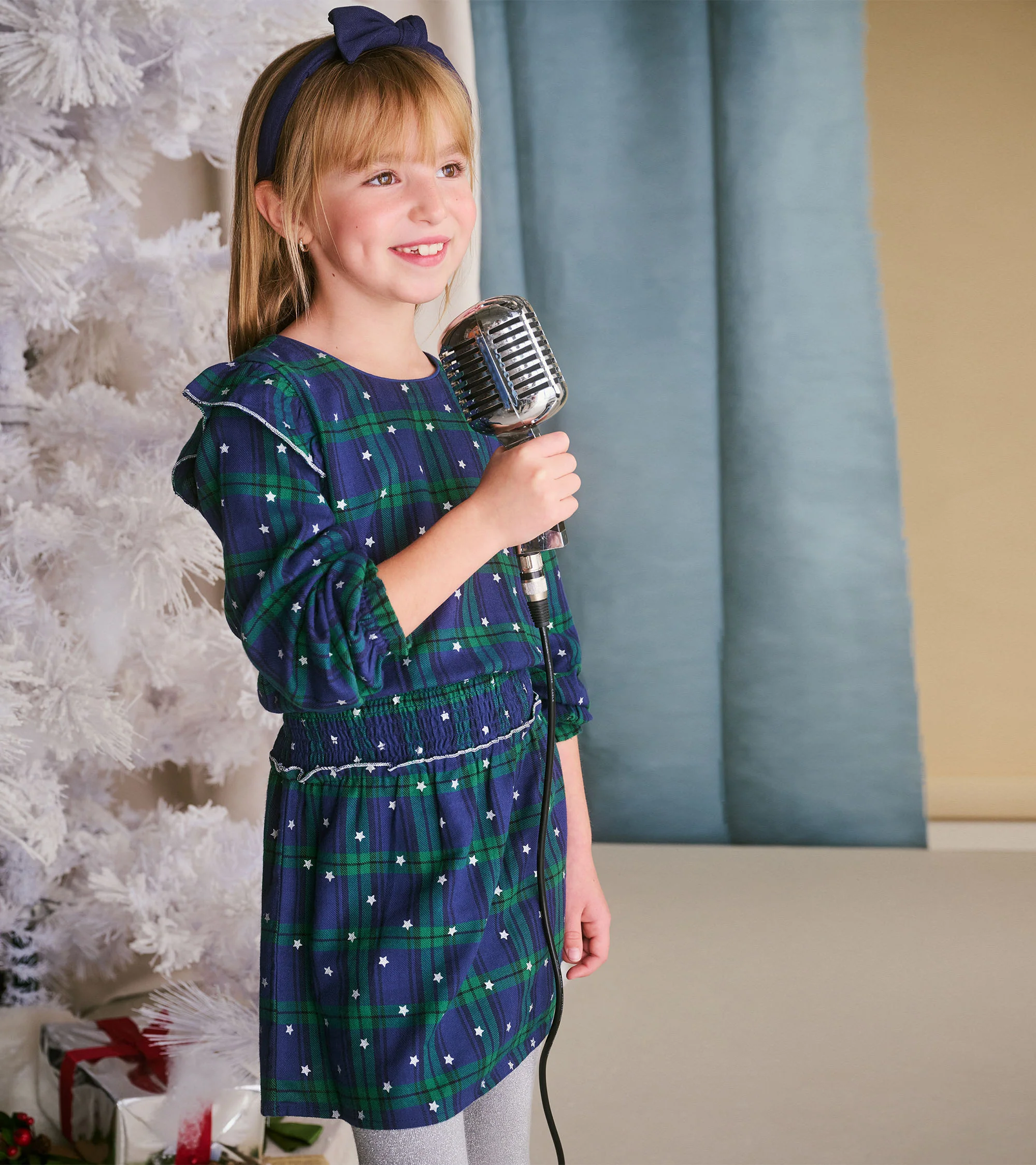 Girls Blackwatch Plaid Smocked Waist Dress - Image 5