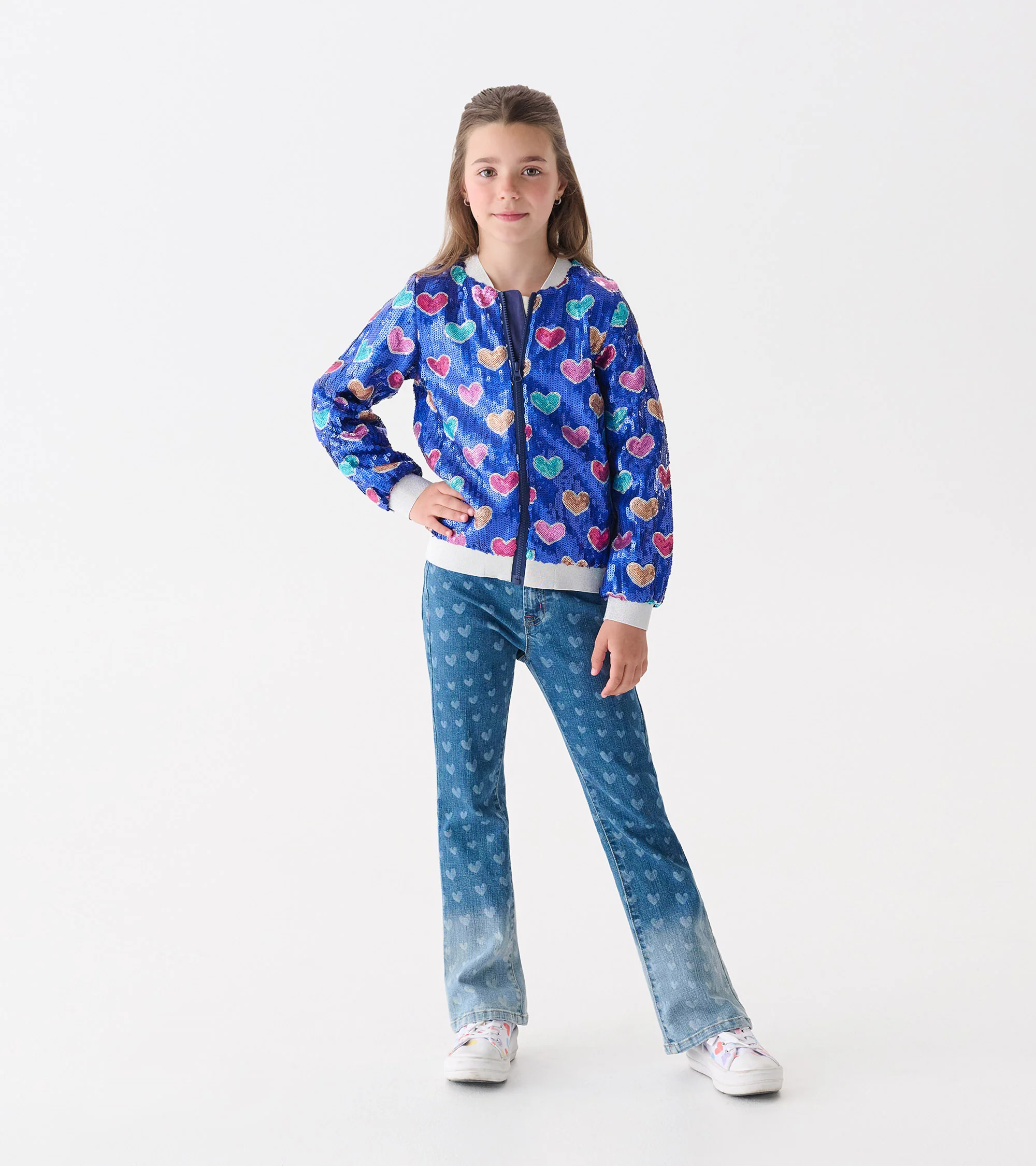 Girls Bursted Hearts Sequin Bomber Jacket - Image 2