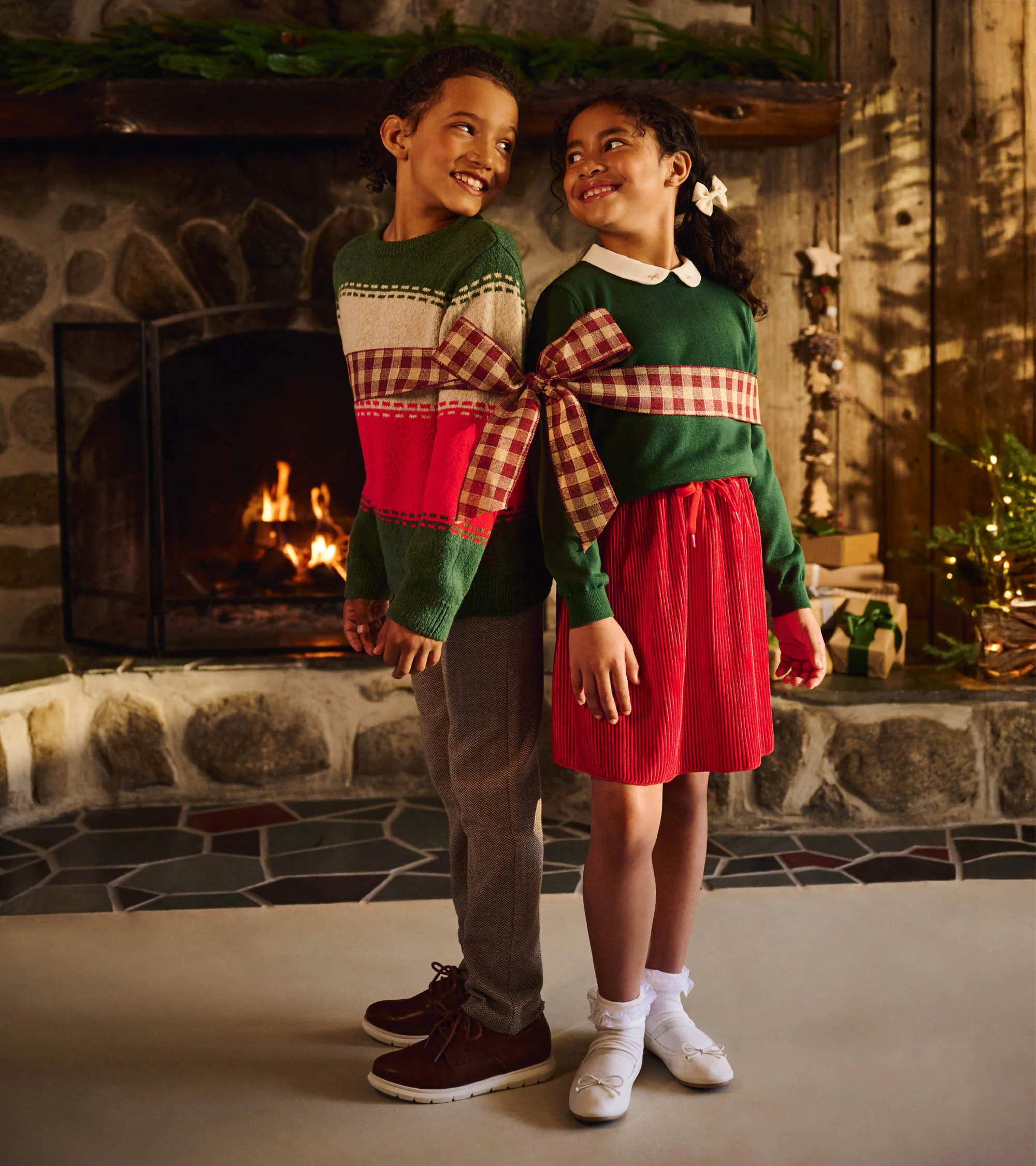 Girls Chex Red Pleated Velour Skirt - Image 2