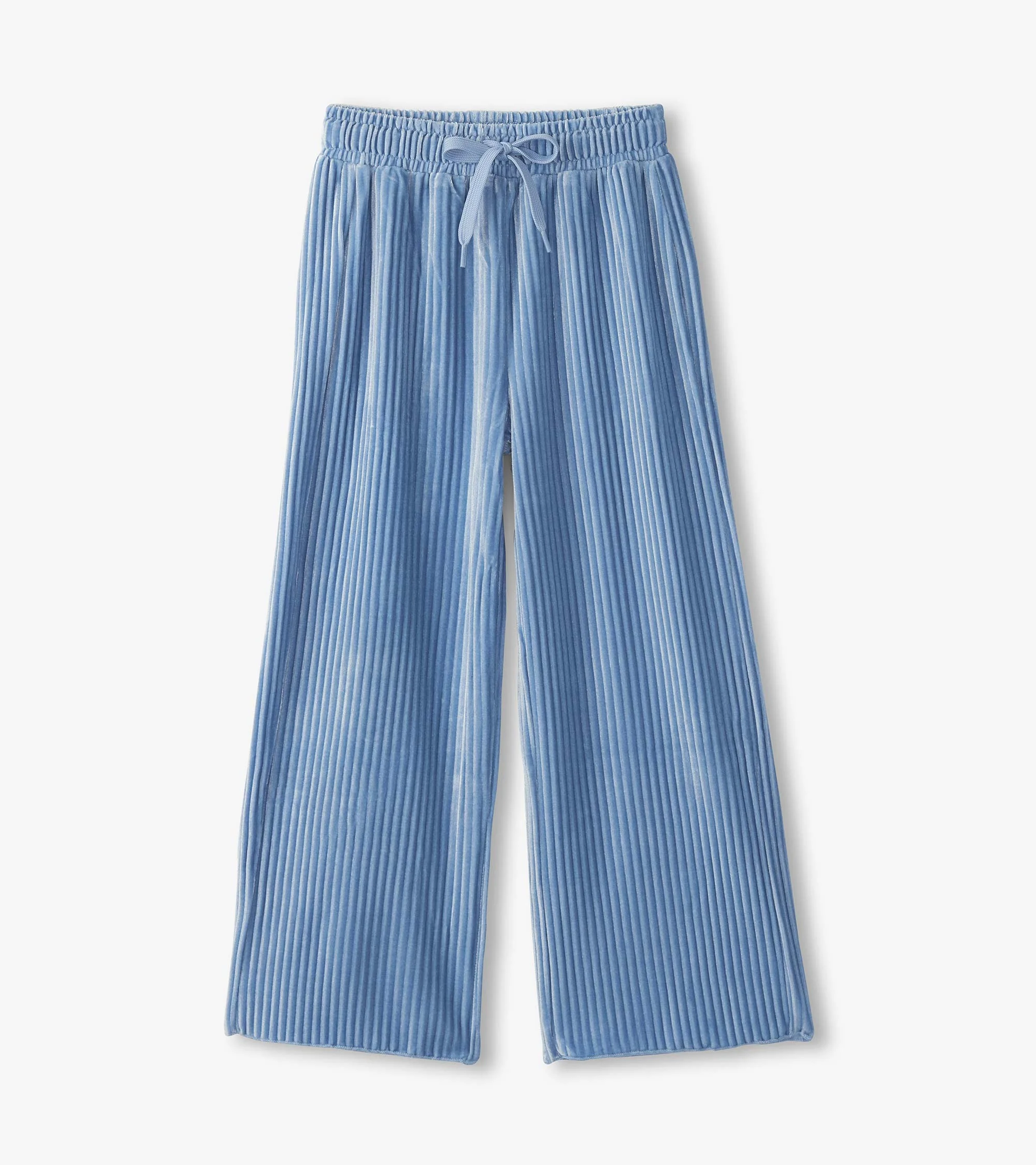 Girls Cornflower Blue Pleated Velour Relaxed Pants
