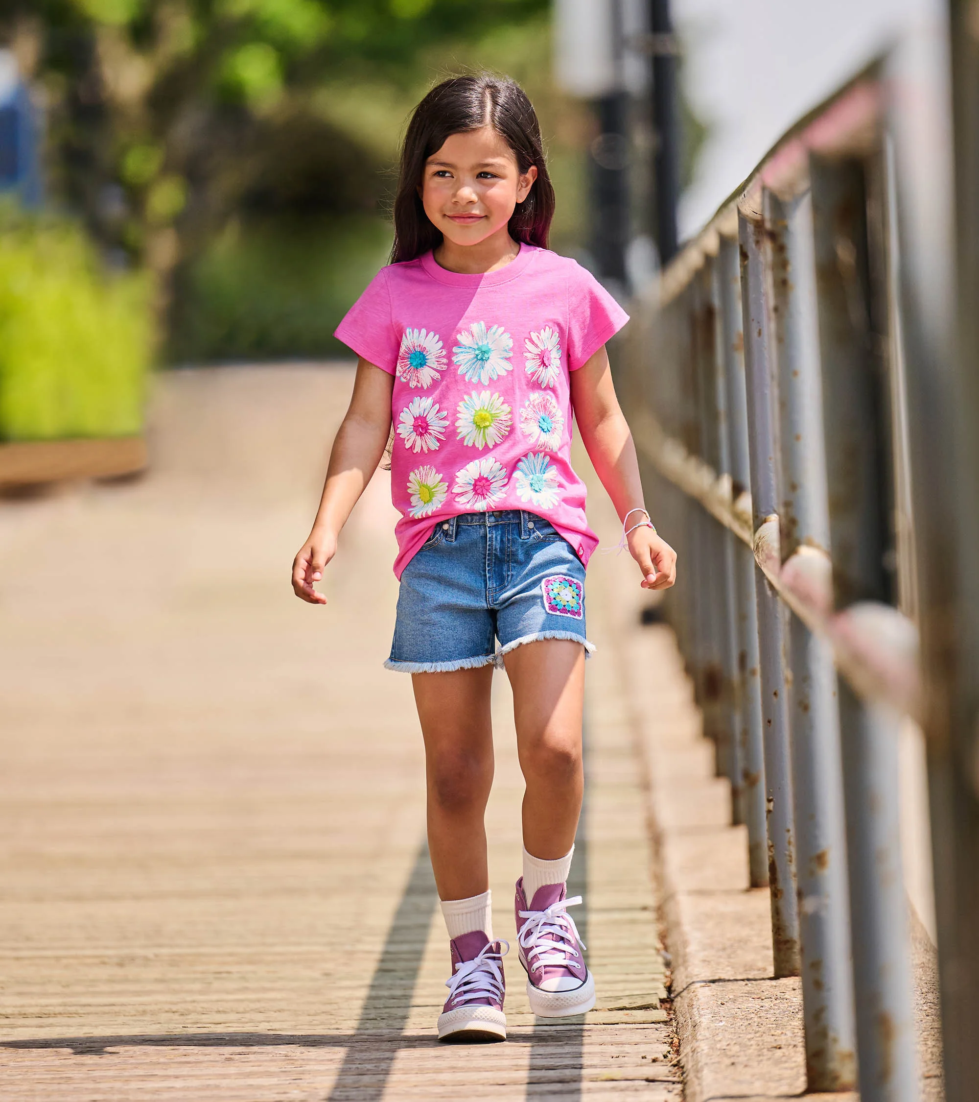 Girls Crochet Patch Denim Shorts - Image 3