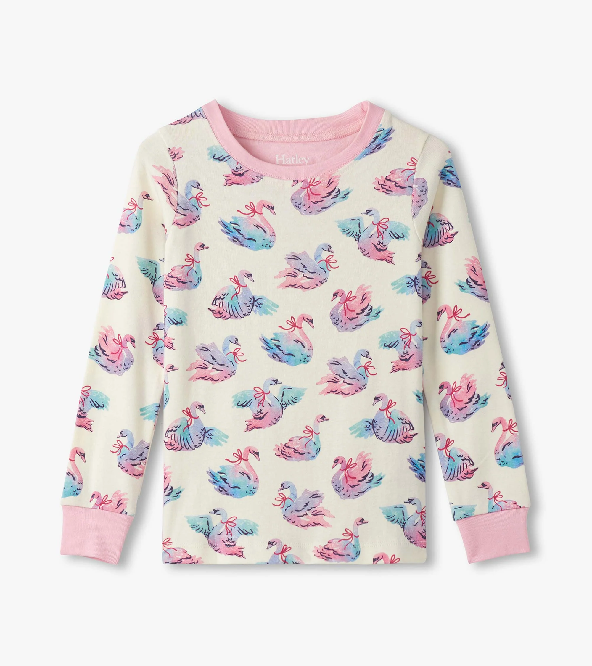 Girls Elegant Swans Cotton Pajama Set - Image 2