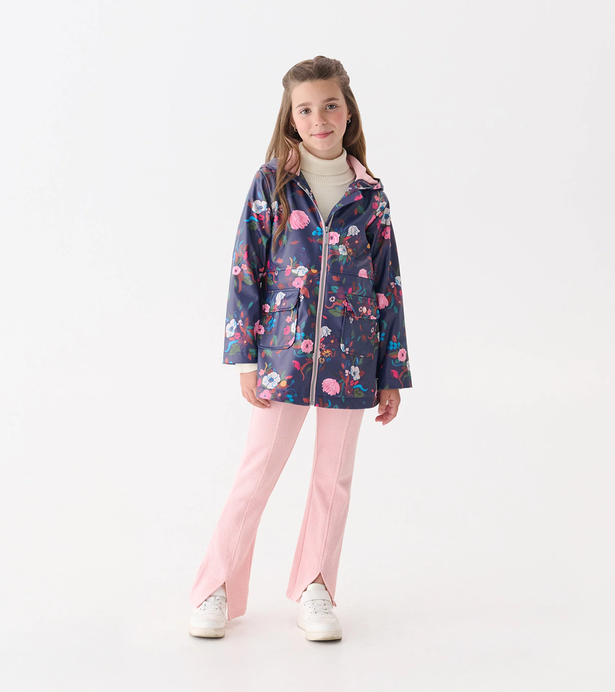 Girls Fall Floral Zip-Up Rain Jacket - Image 2