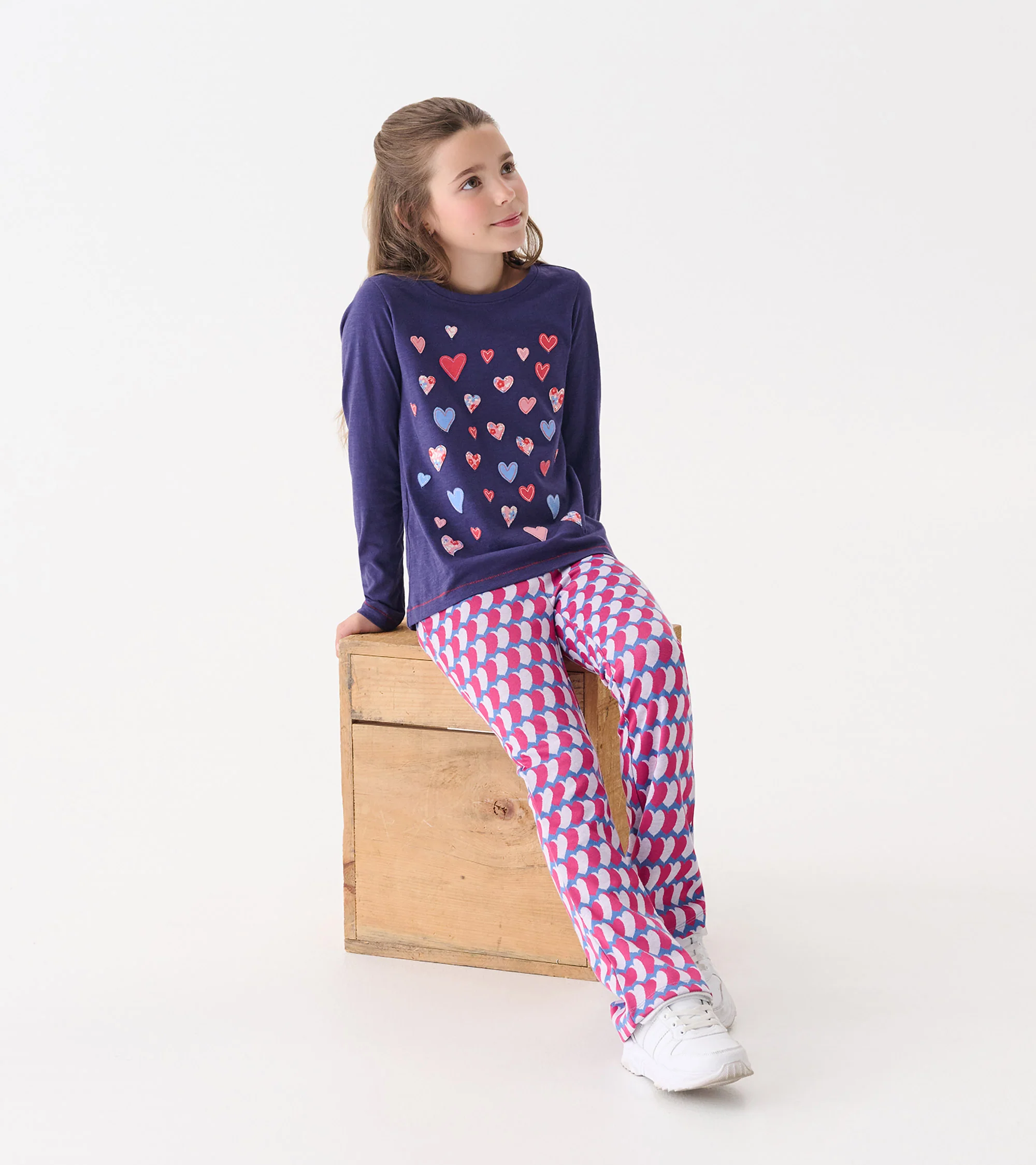 Girls Falling Hearts Long Sleeve Graphic Tee - Image 2