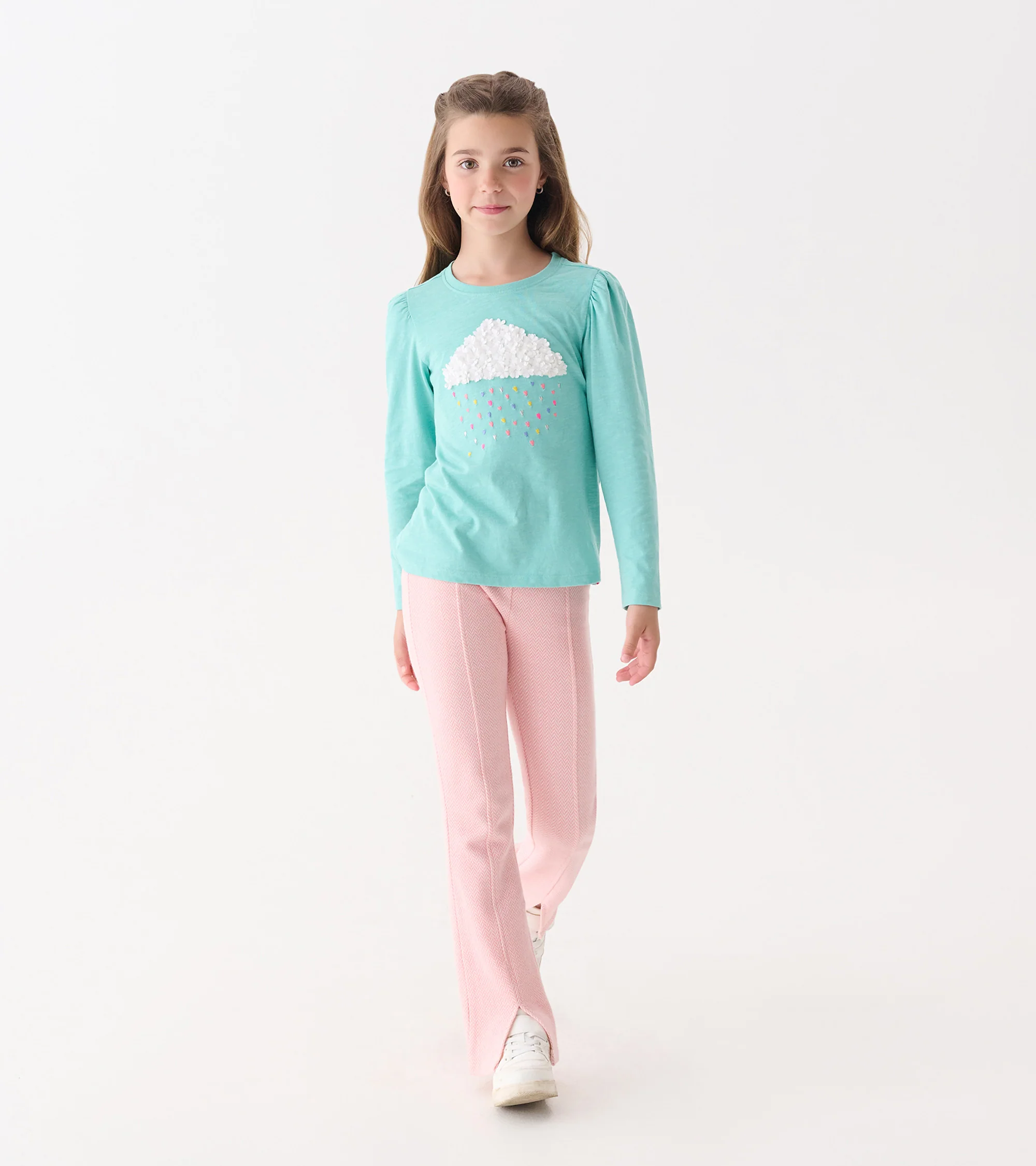 Girls Flamingo Pink Herringbone Bell Bottoms - Image 2
