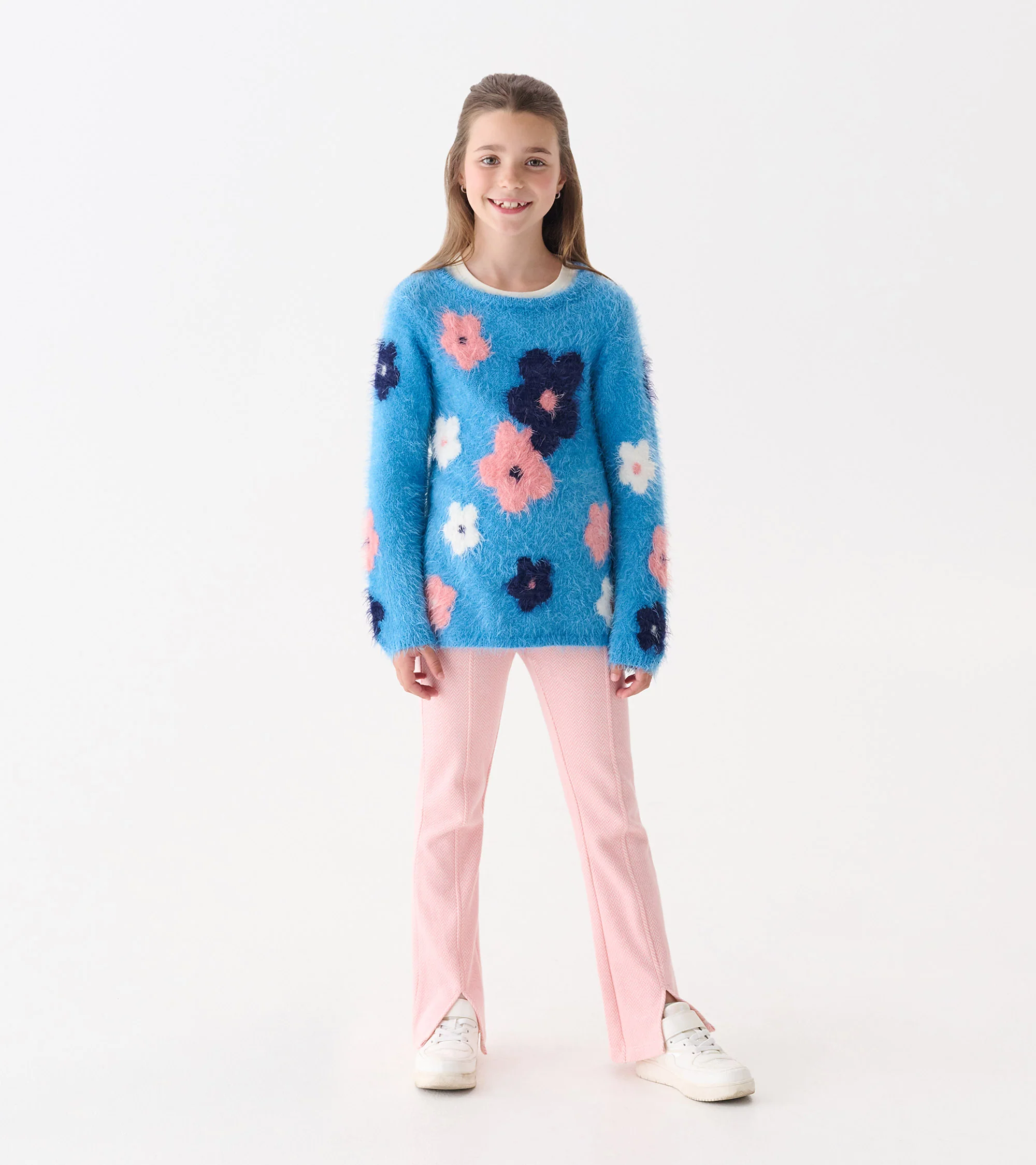 Girls Flamingo Pink Herringbone Bell Bottoms - Image 3