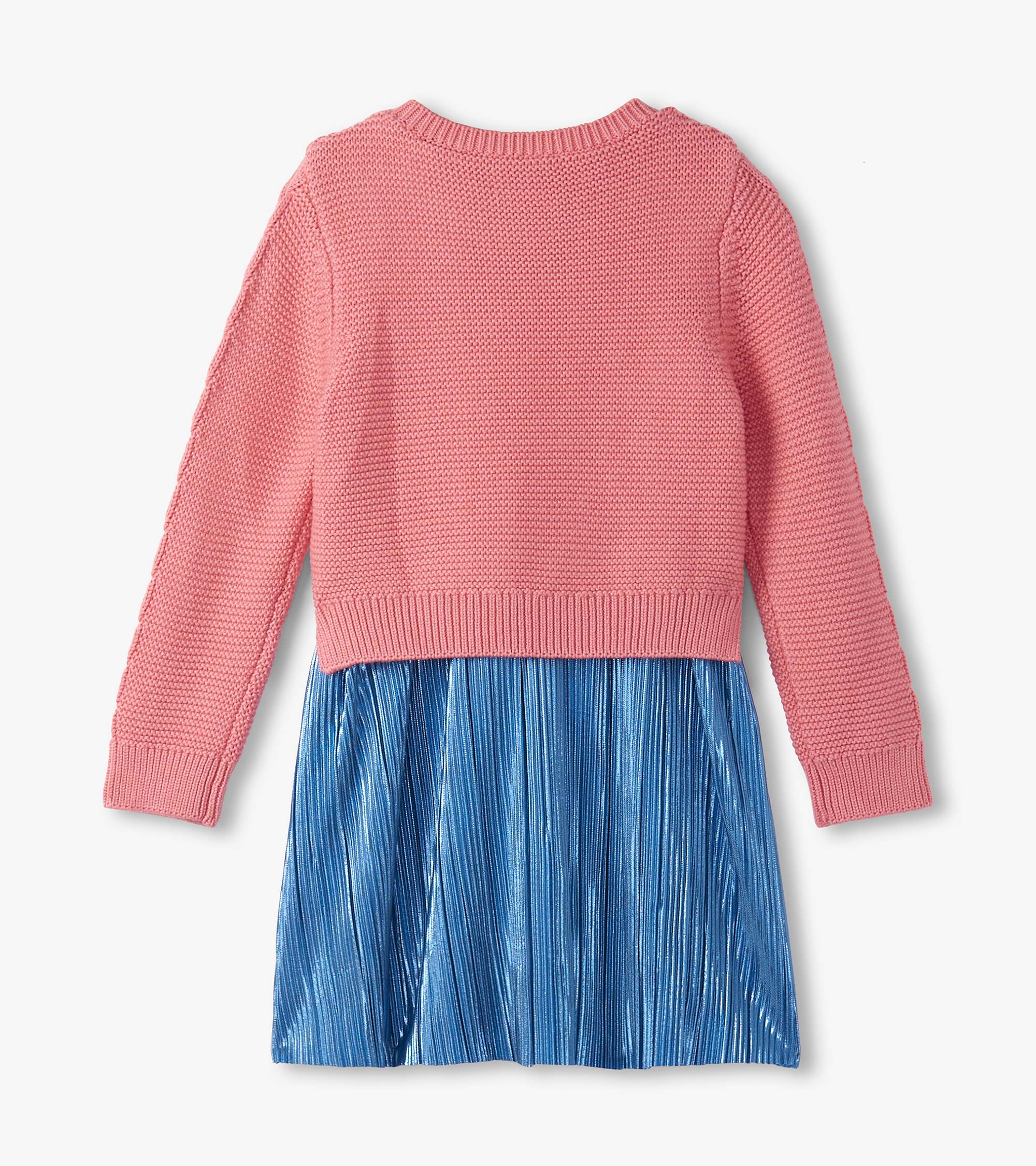 Girls Flamingo Pink Mix Media Dress - Image 3