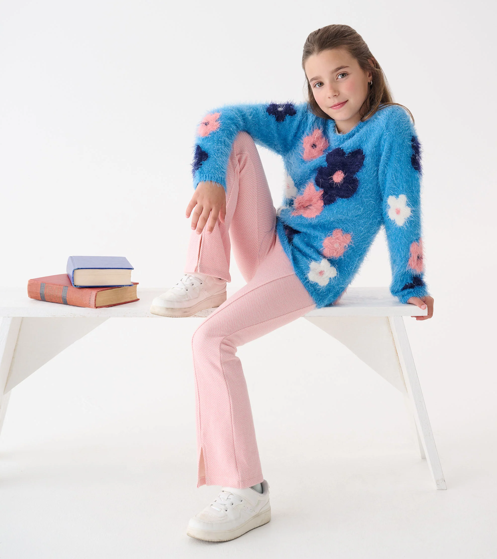 Girls Floral Cluster Furry Sweater - Image 3