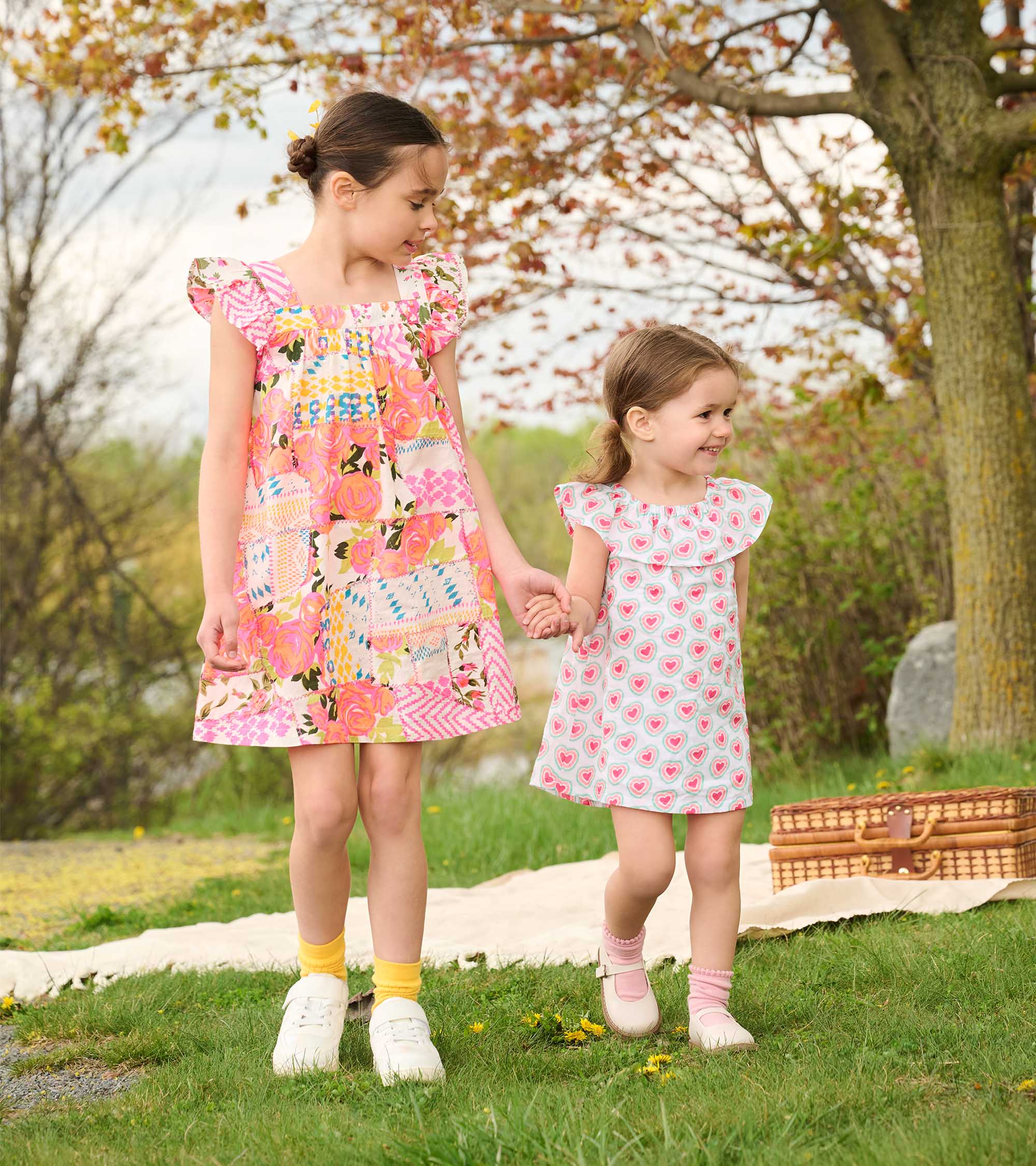 Girls Floral Patchwork Flutter Puff Dress - Image 2