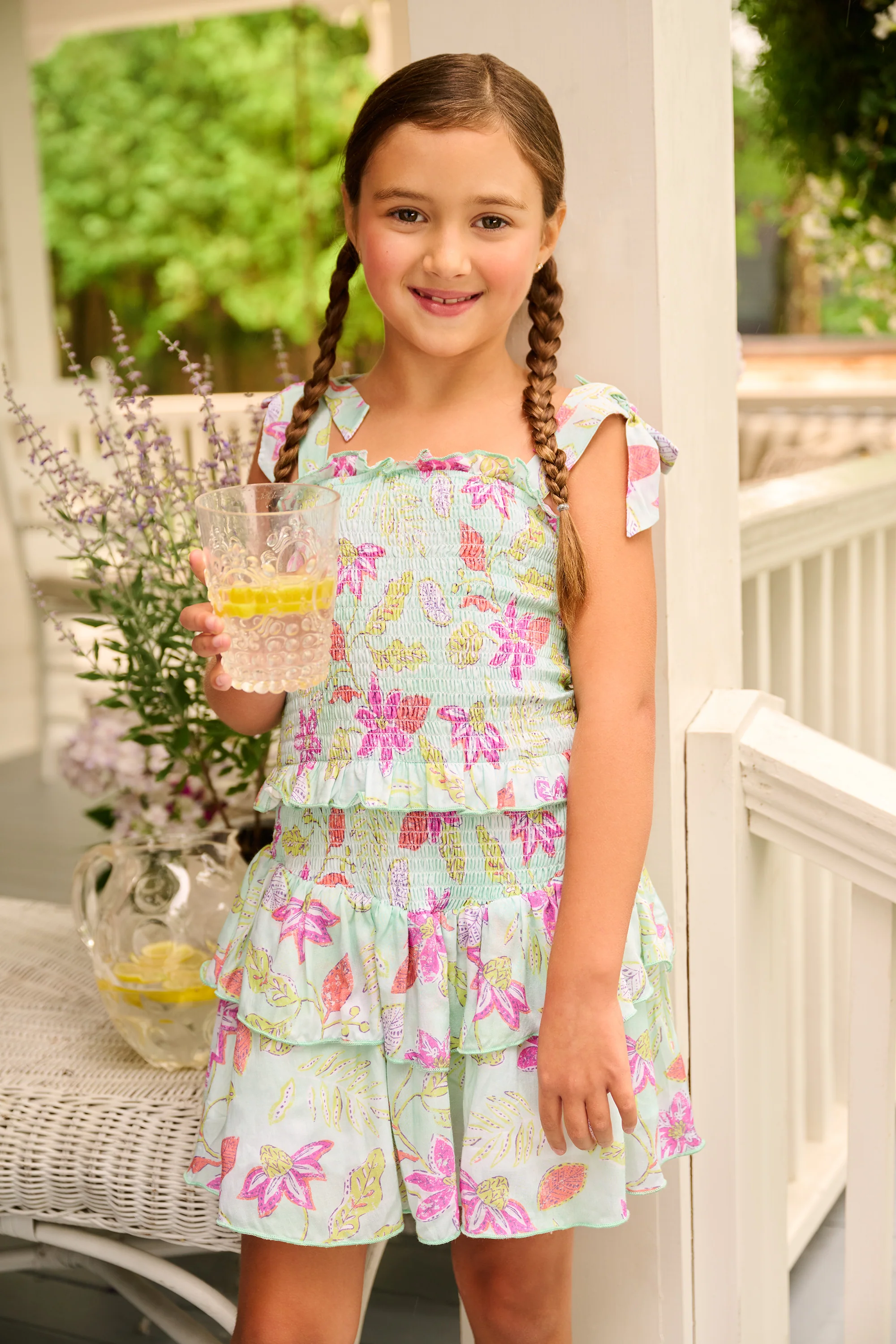 Girls Floral Smocked Angel Dress - Image 4