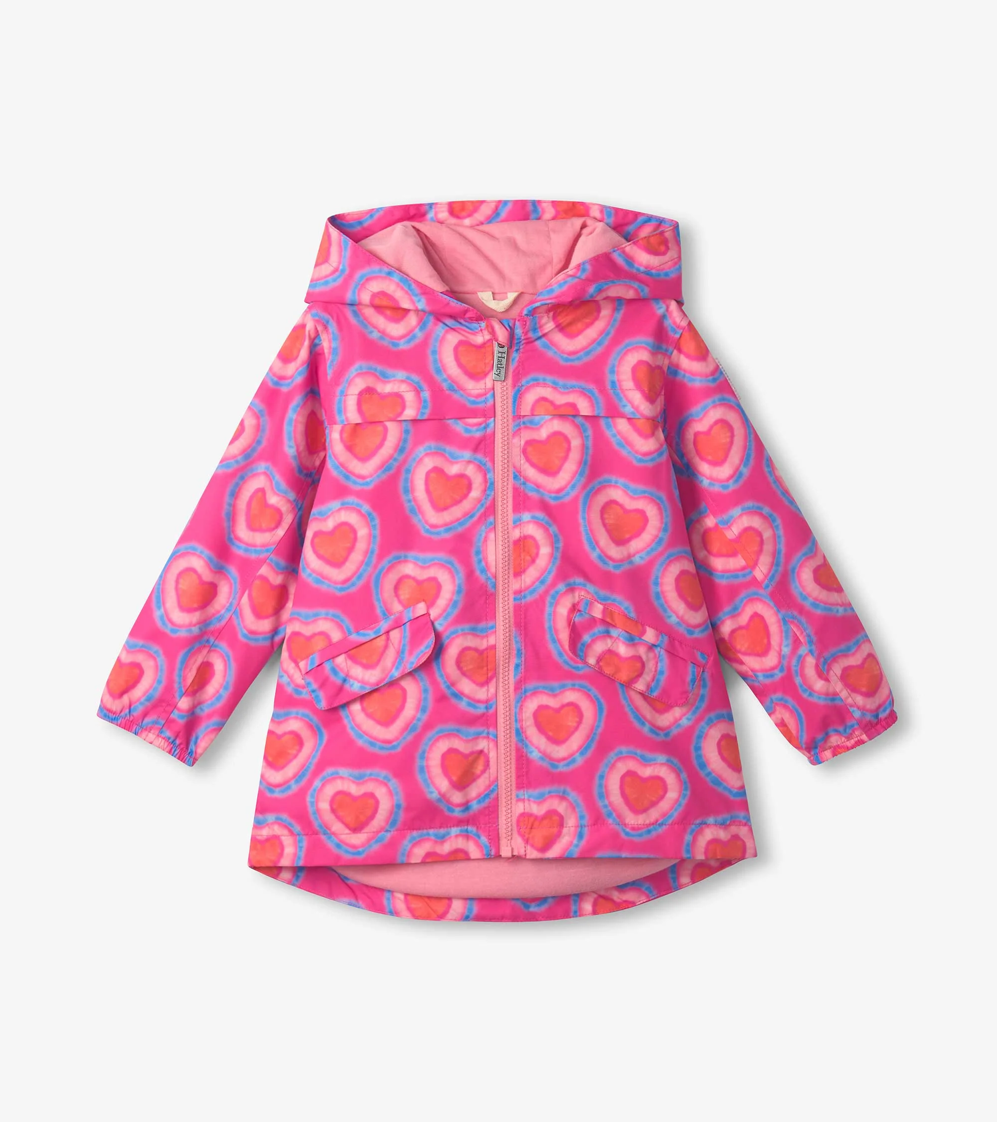 Girls Glowing Hearts Zip-Up Lightweight Rain Jacket