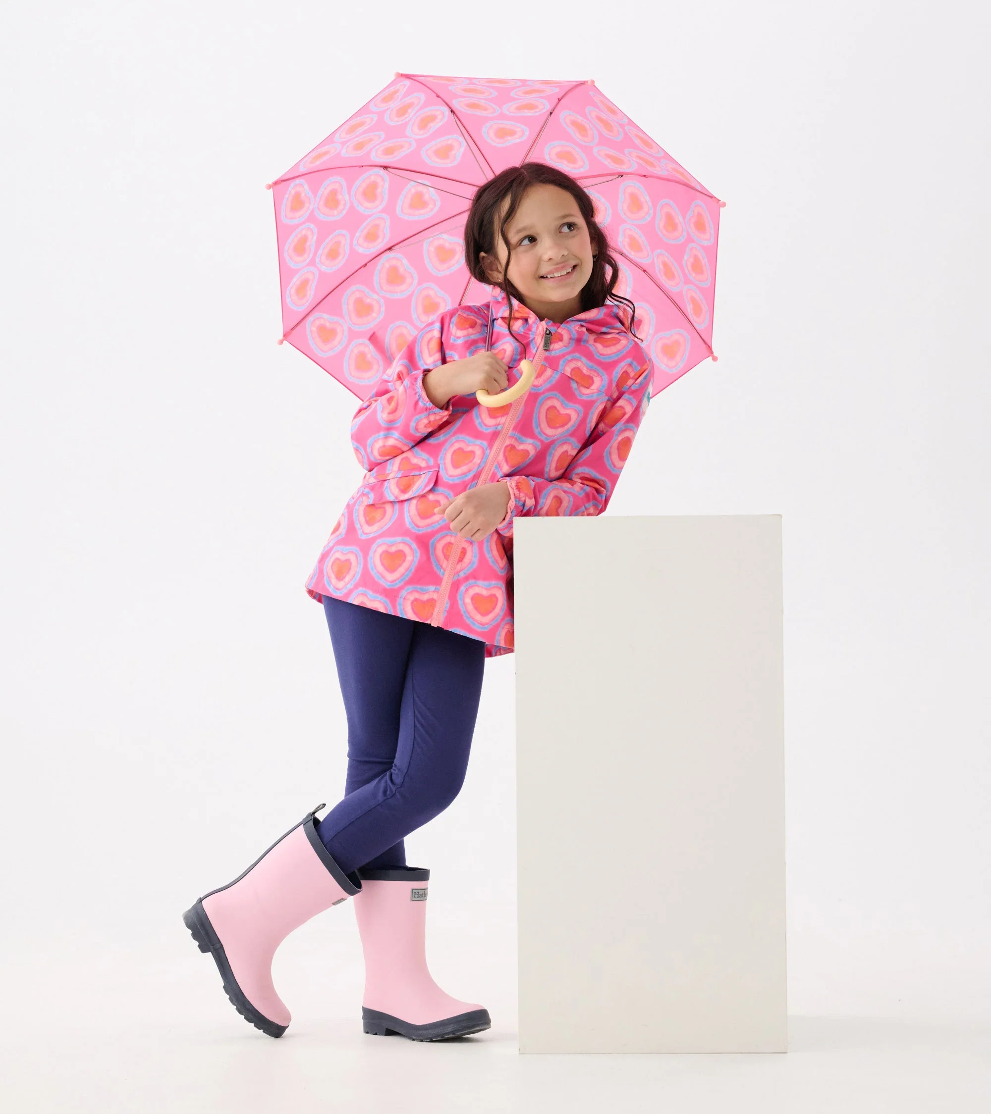 Girls Glowing Hearts Zip-Up Lightweight Rain Jacket - Image 4
