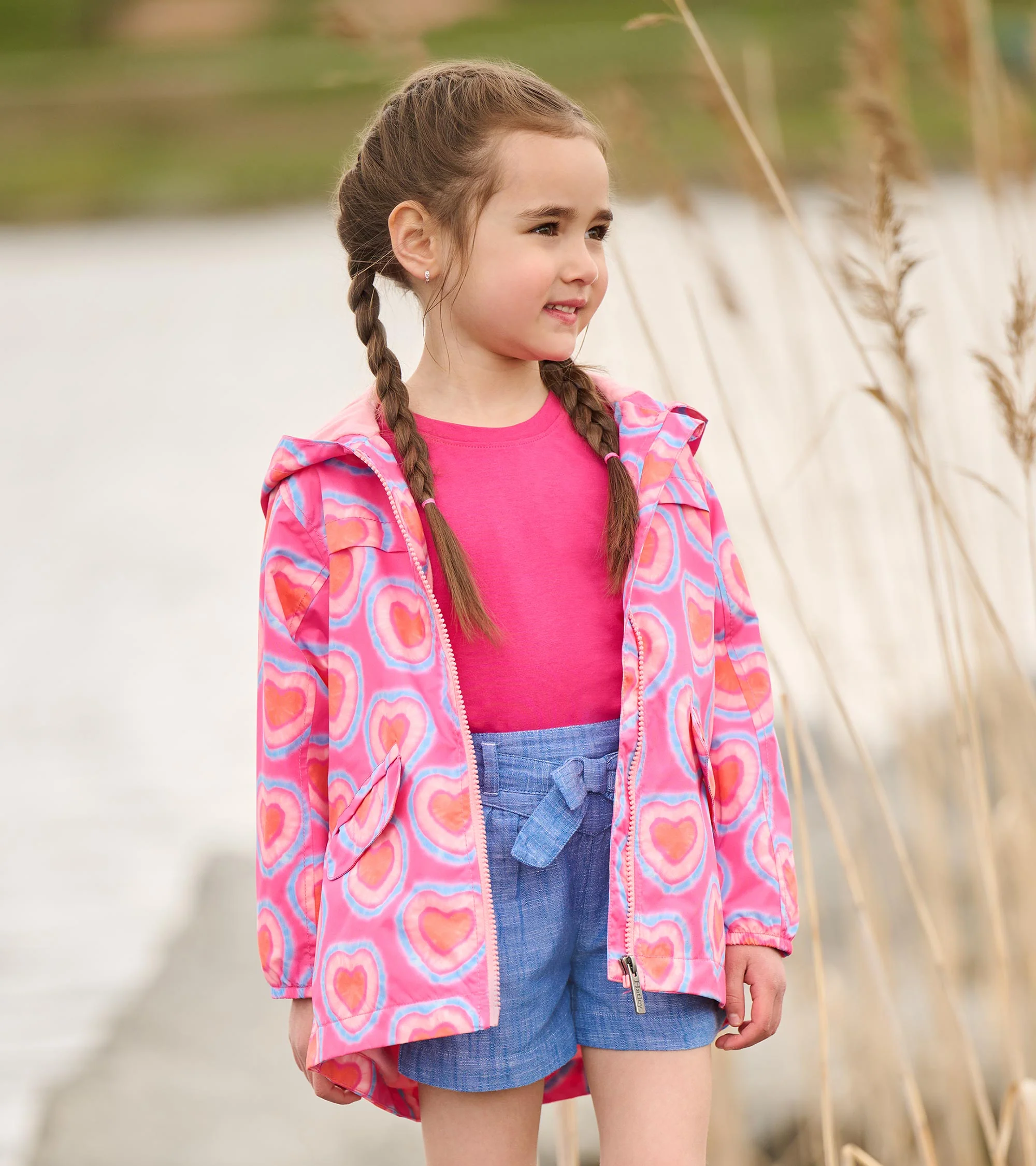 Girls Glowing Hearts Zip-Up Lightweight Rain Jacket - Image 6