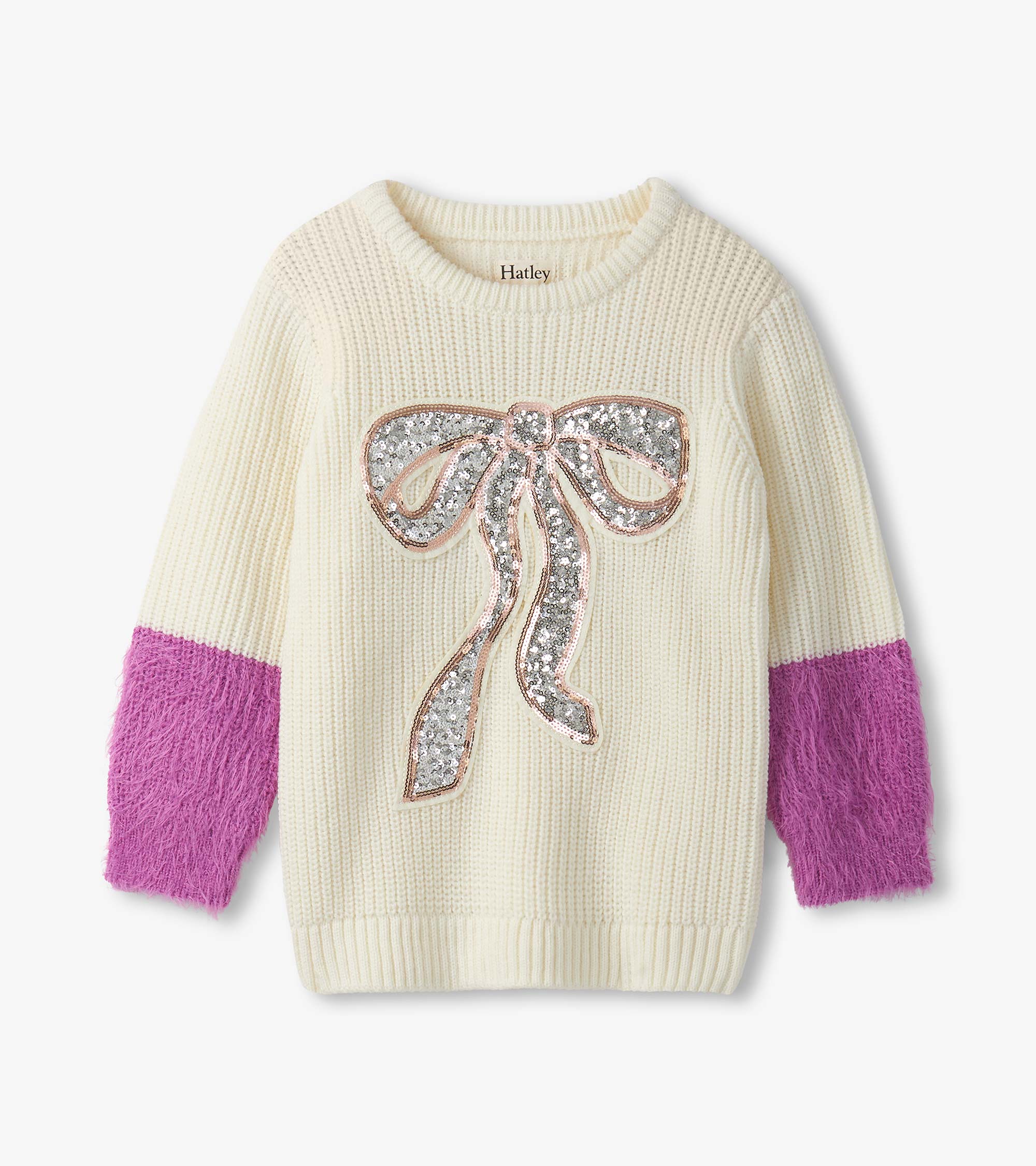 Girls Gold Bow Fluffy Sleeve Sweater
