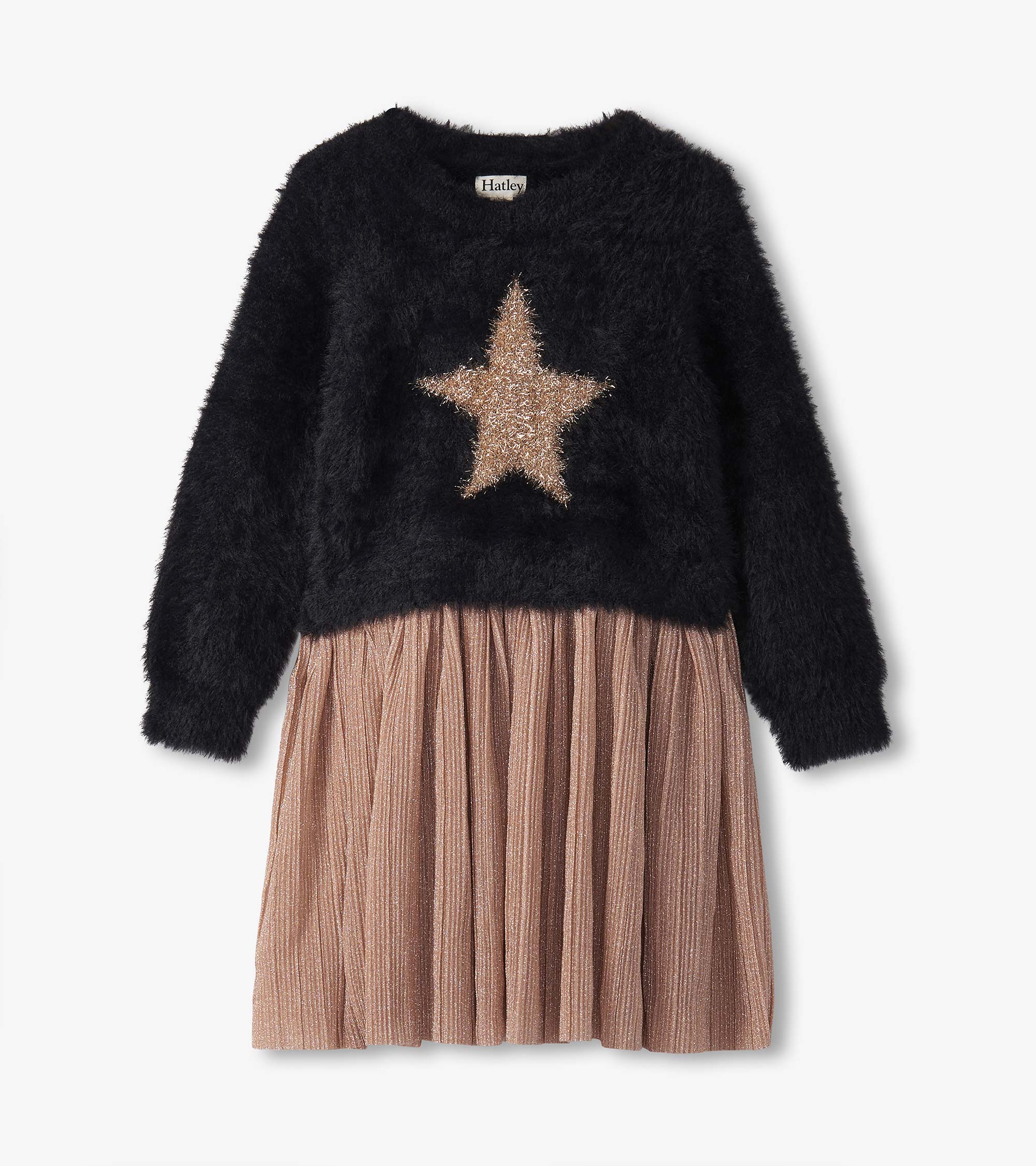 Girls Gold Star Mix Media Dress