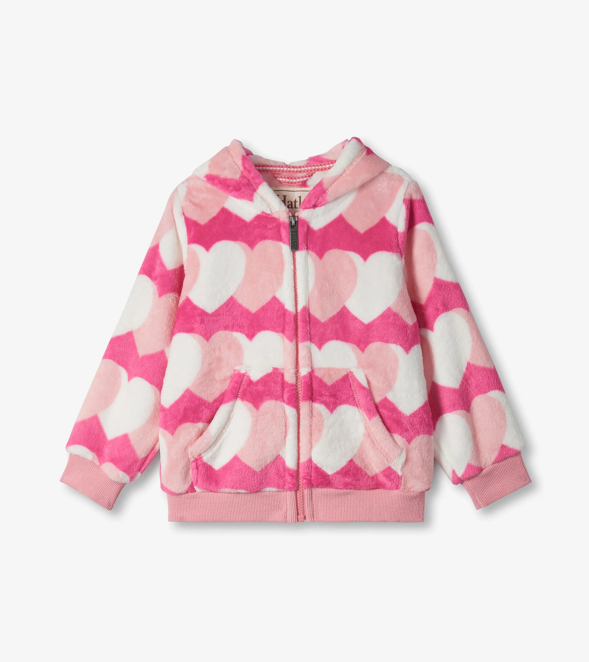 Girls Graphic Hearts Fleece Zip-Up Hoodie