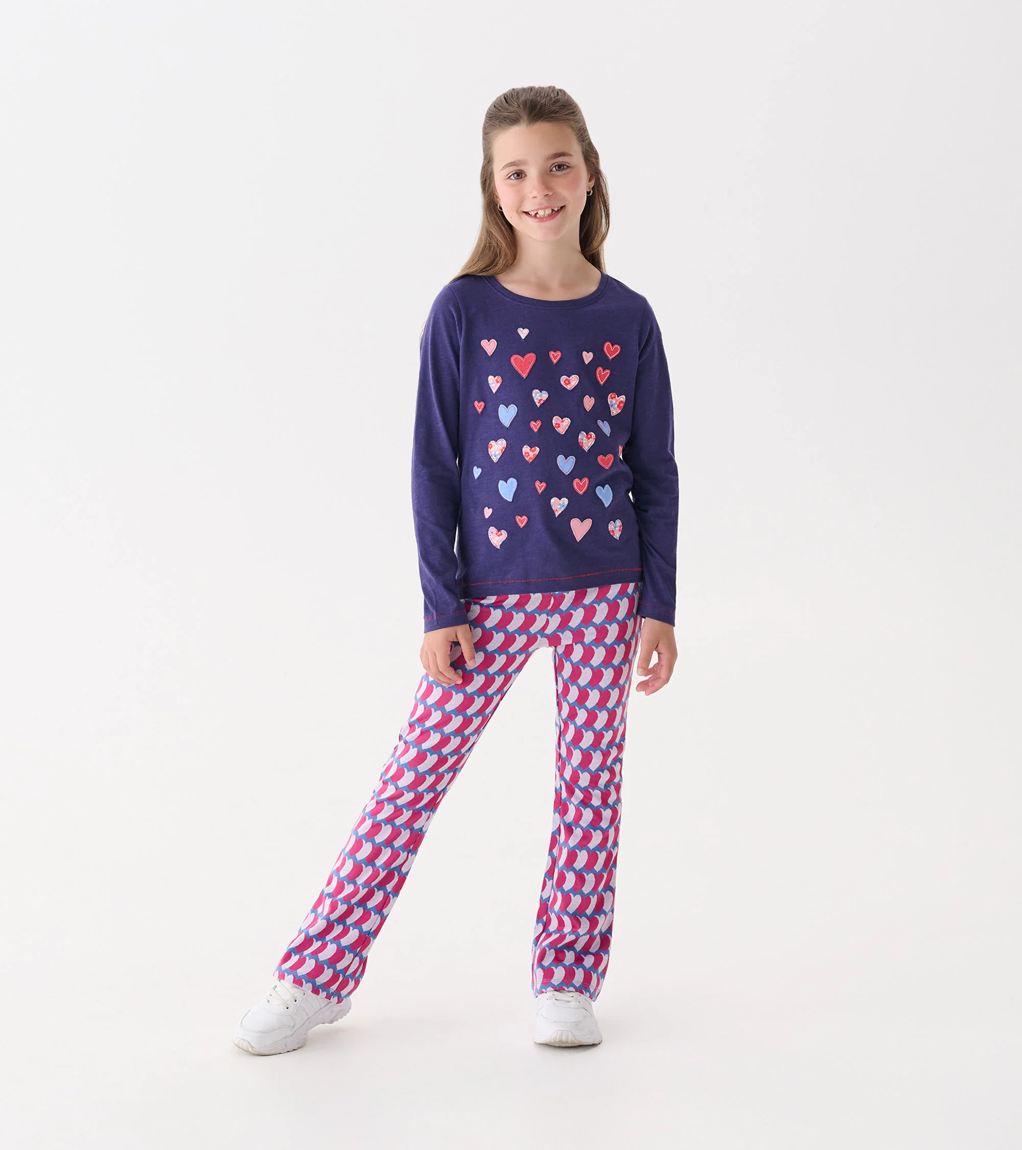 Girls Graphic Hearts Fun Waist Flare Pants - Image 2