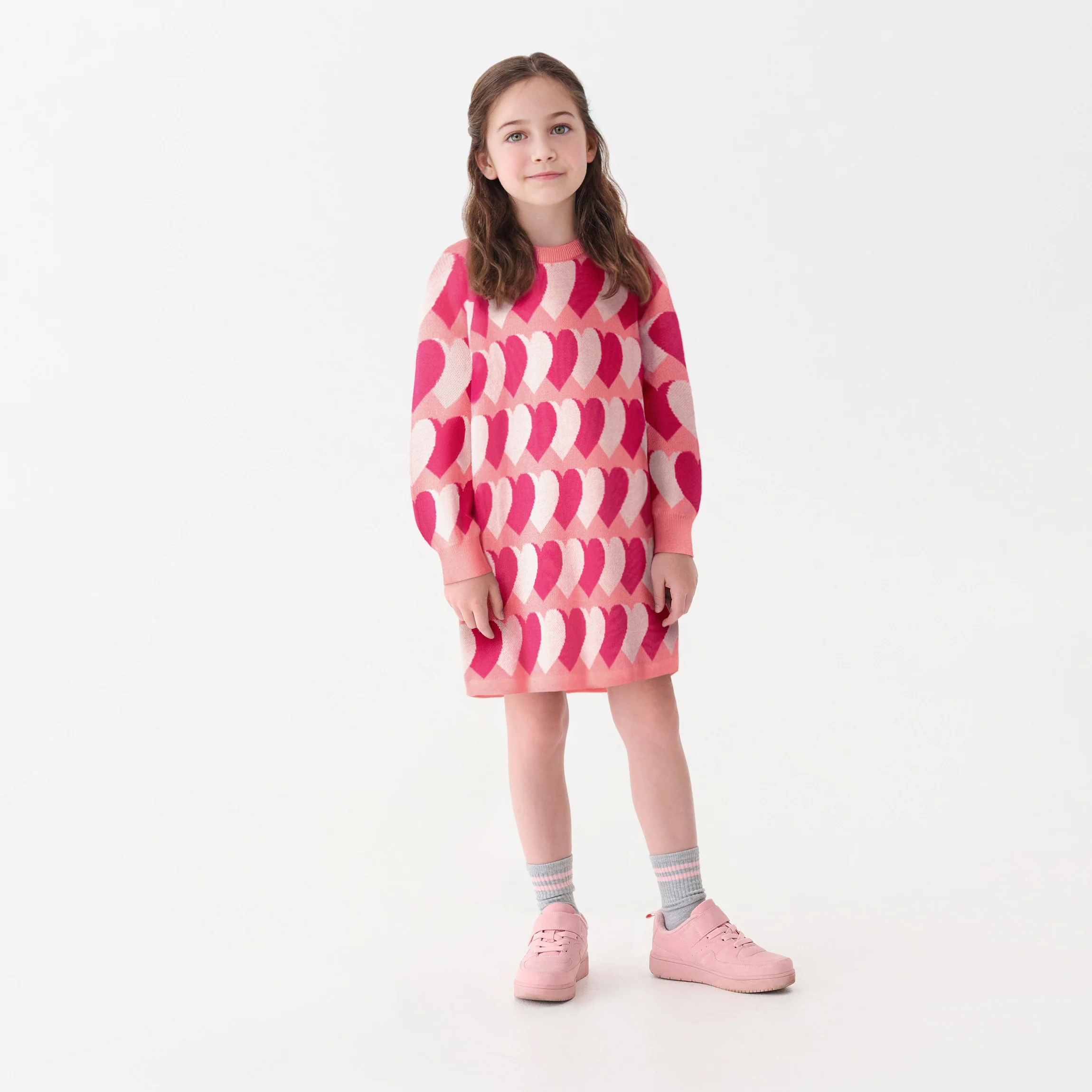 Girls Graphic Hearts Swing Sweater Dress - Image 2
