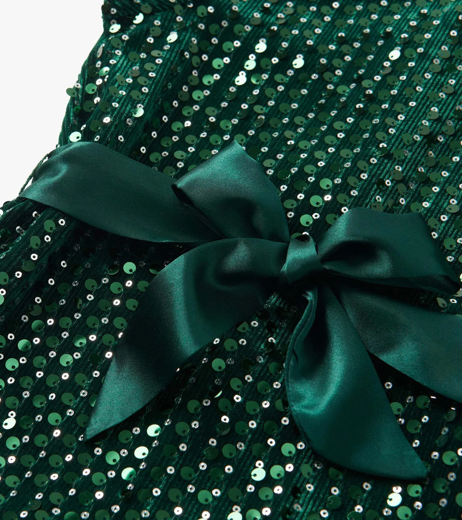 Girls Green Sequins Velvet Dress - Image 3