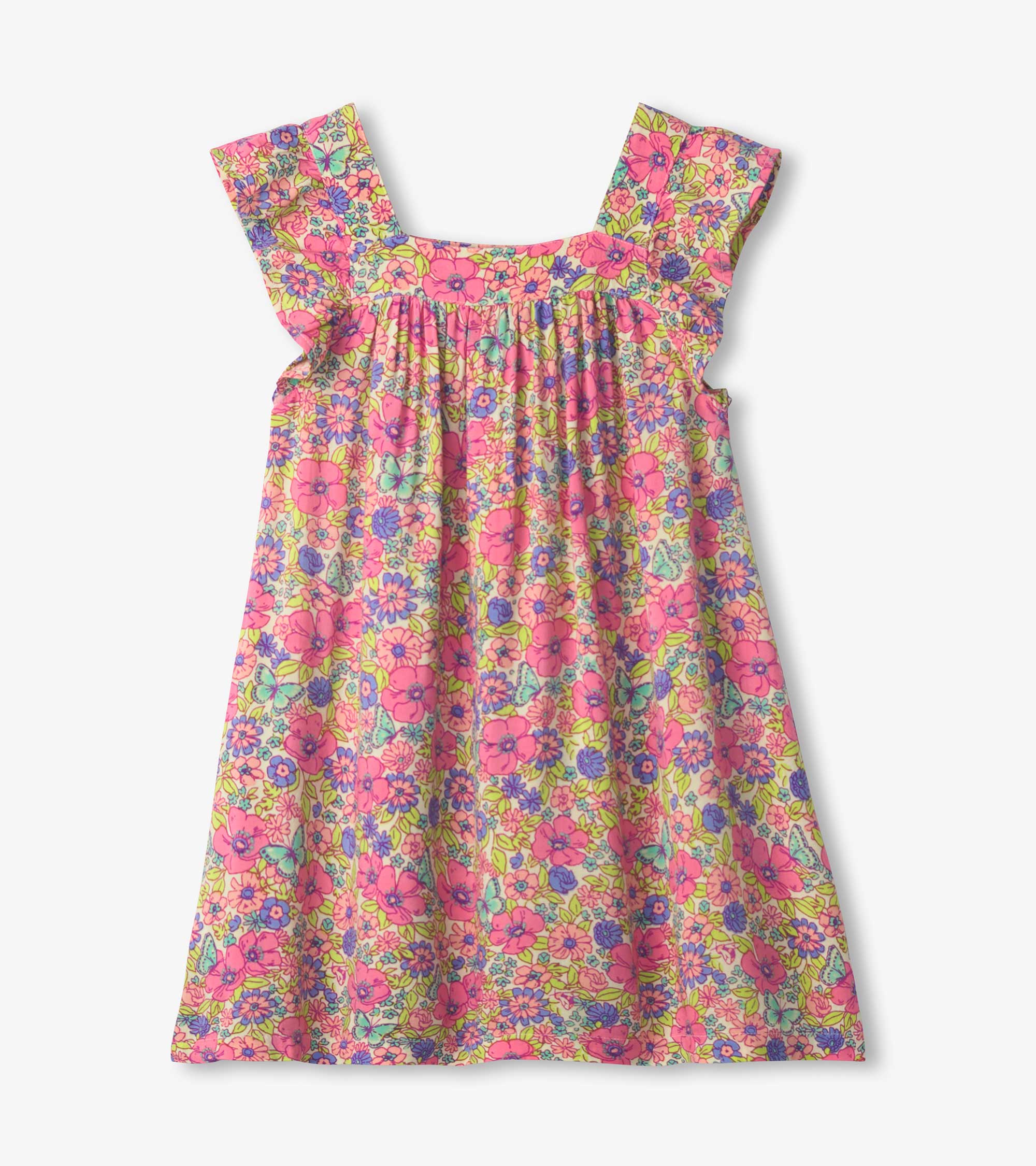 Girls Groovy Flowers Flutter Puff Dress - Image 3