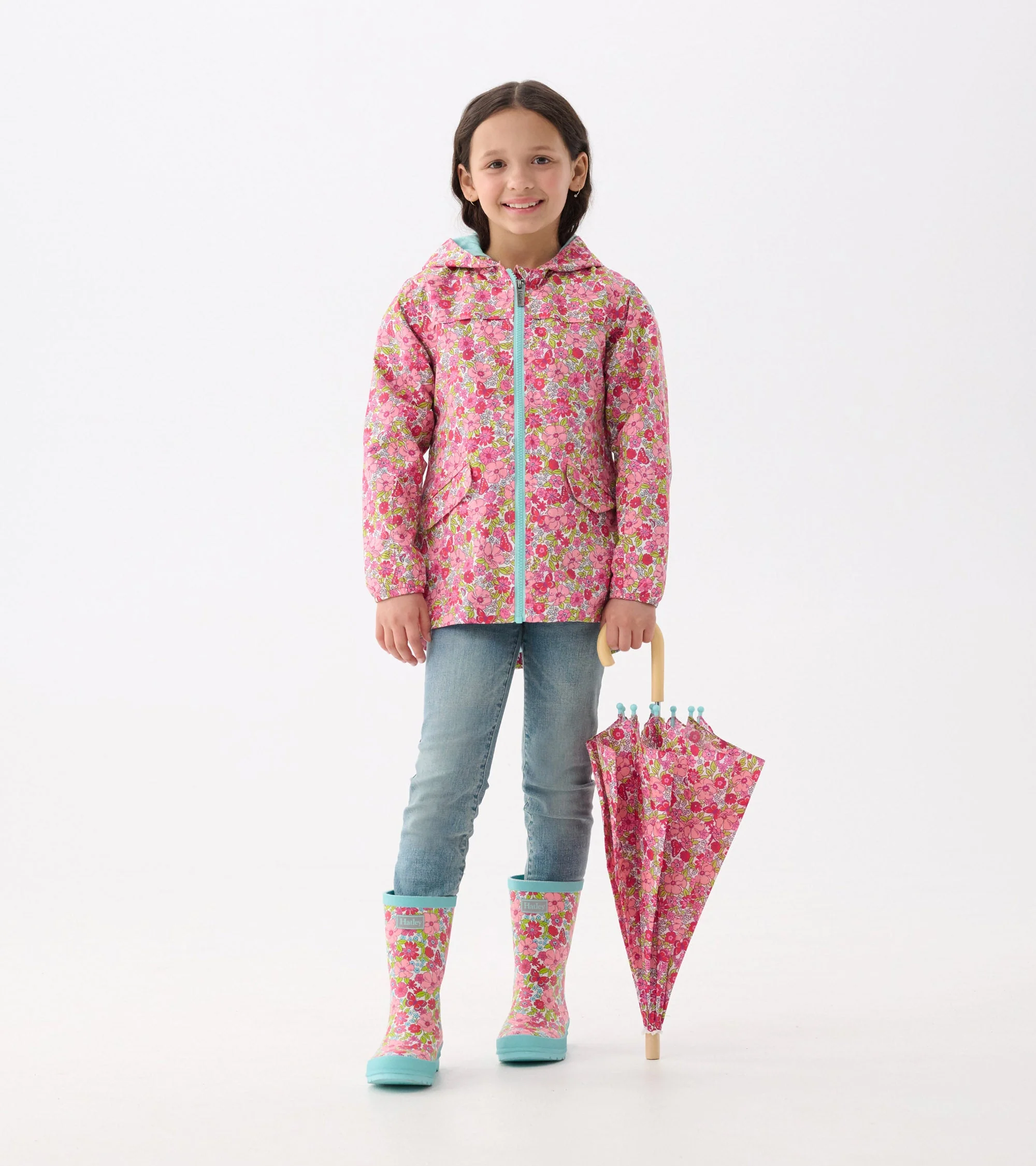 Girls Groovy Flowers Zip-Up Lightweight Rain Jacket - Image 2