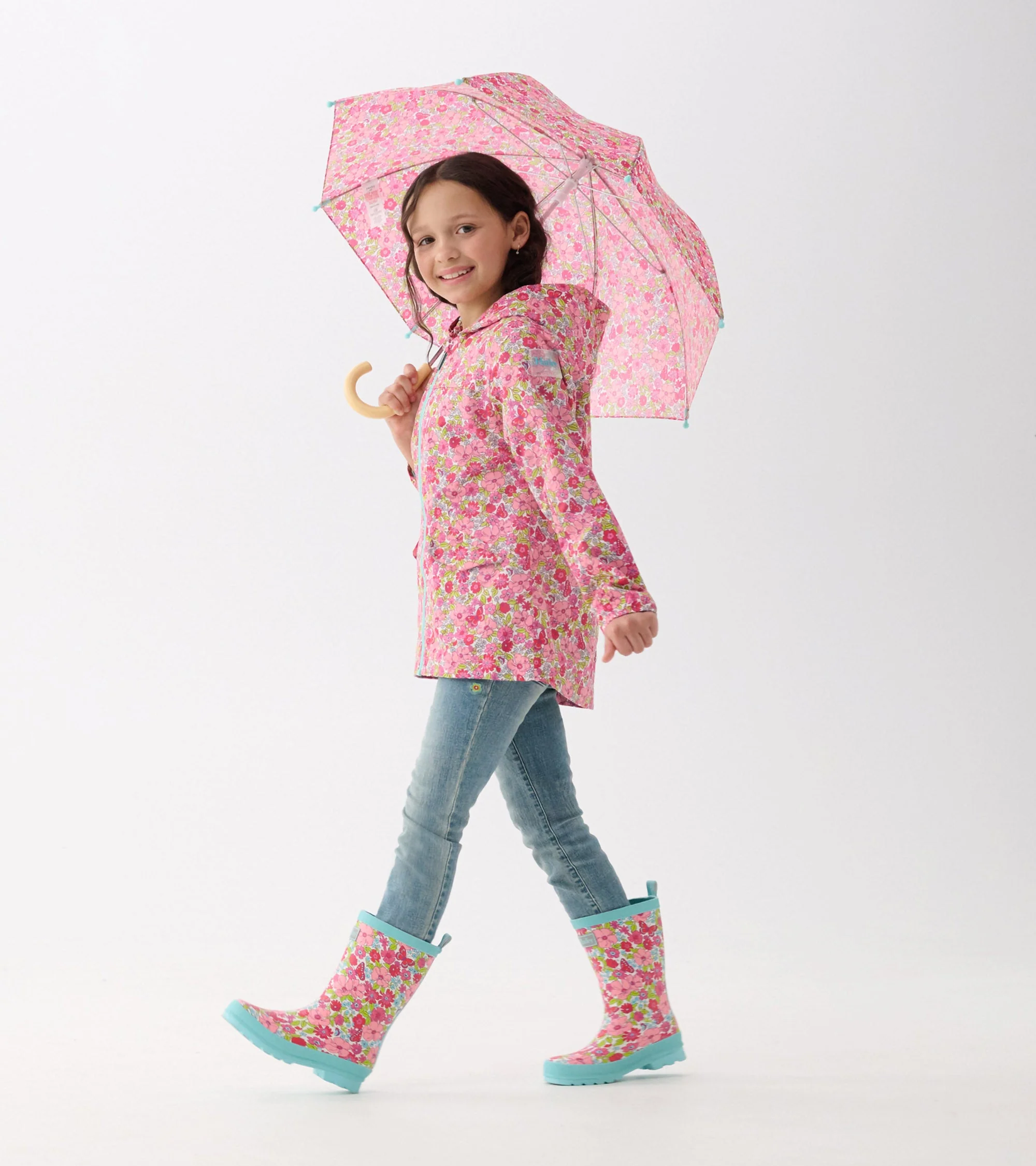 Girls Groovy Flowers Zip-Up Lightweight Rain Jacket - Image 3