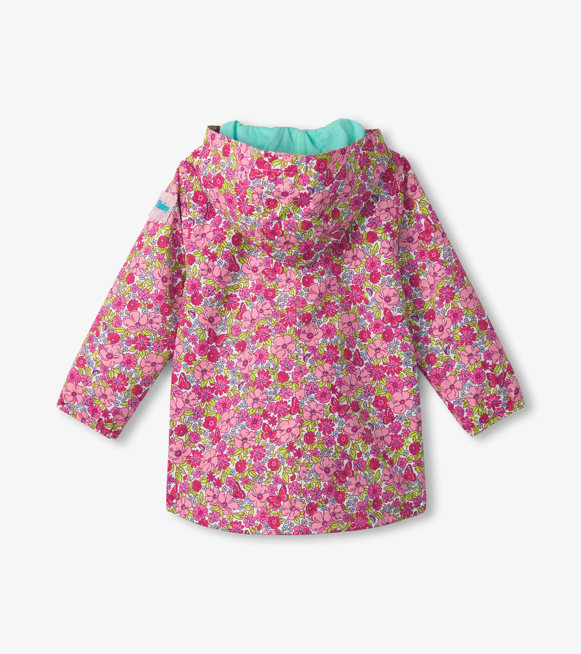 Girls Groovy Flowers Zip-Up Lightweight Rain Jacket - Image 4
