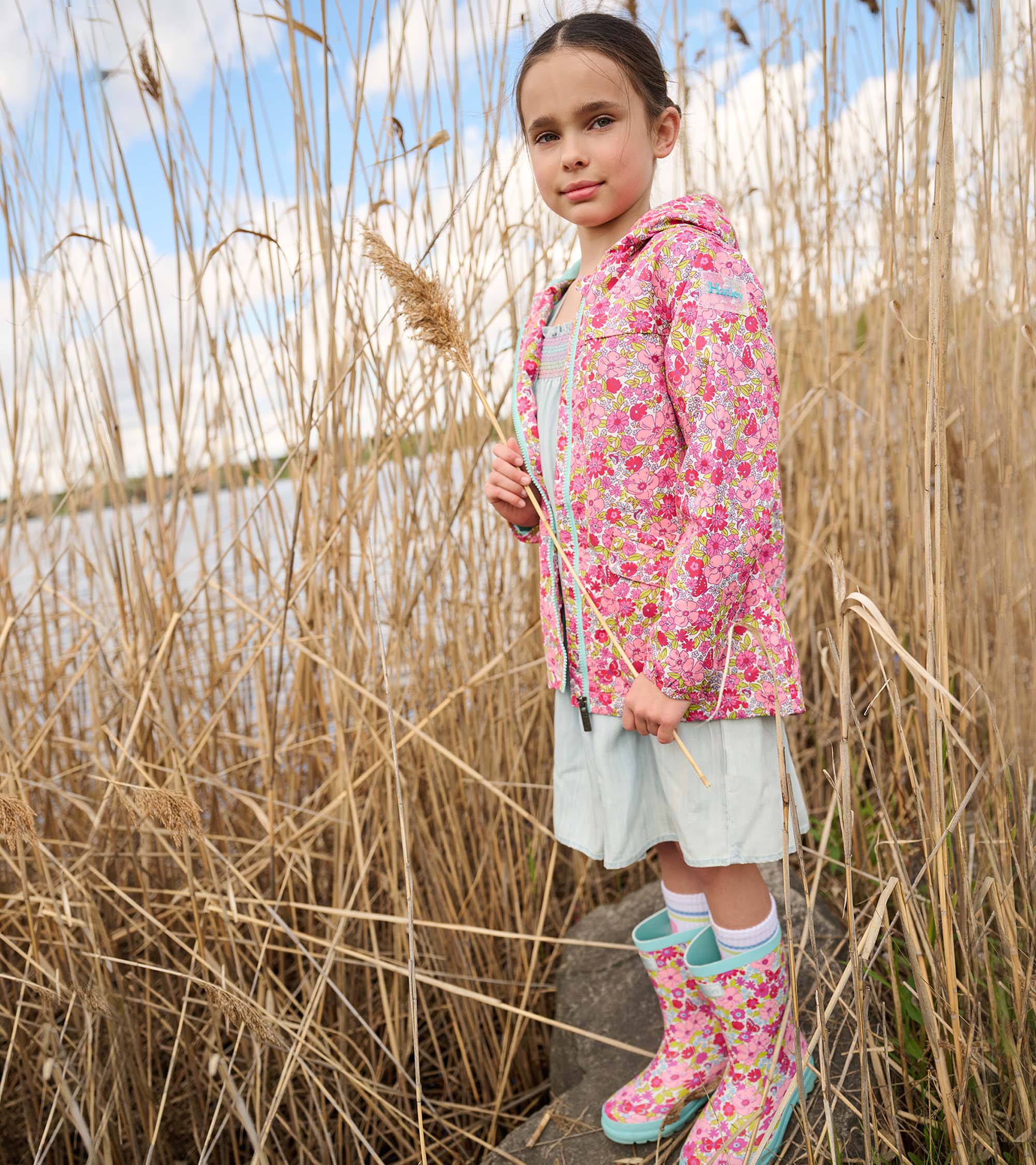Girls Groovy Flowers Zip-Up Lightweight Rain Jacket - Image 5