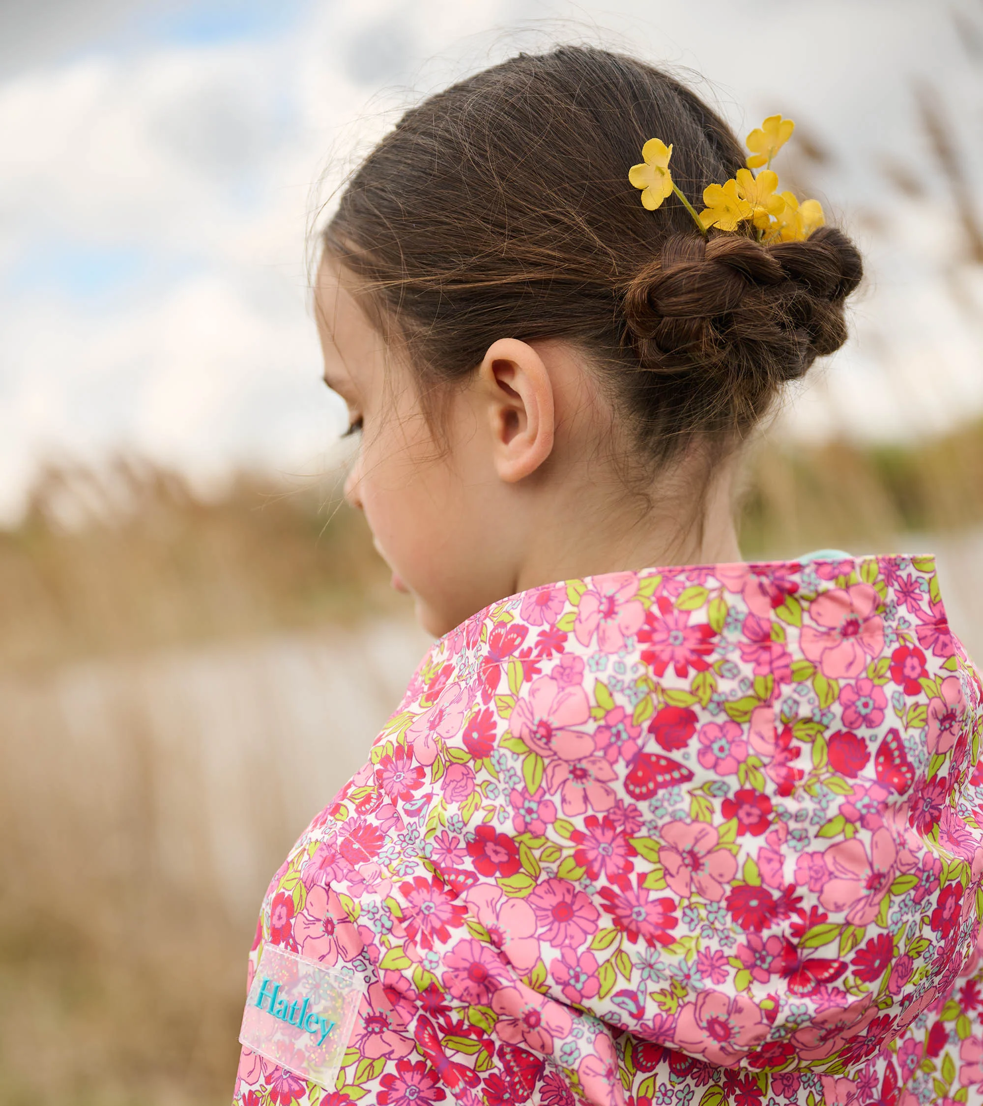 Girls Groovy Flowers Zip-Up Lightweight Rain Jacket - Image 6