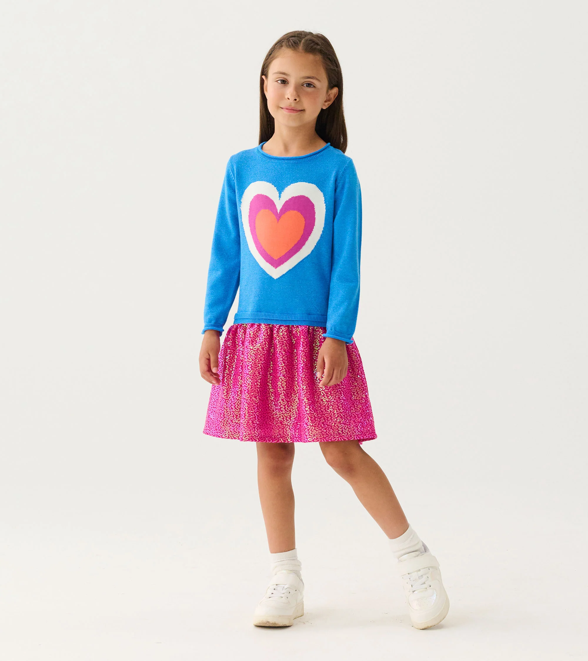 Girls Hearts Dropped Waist Sweater Dress - Image 2