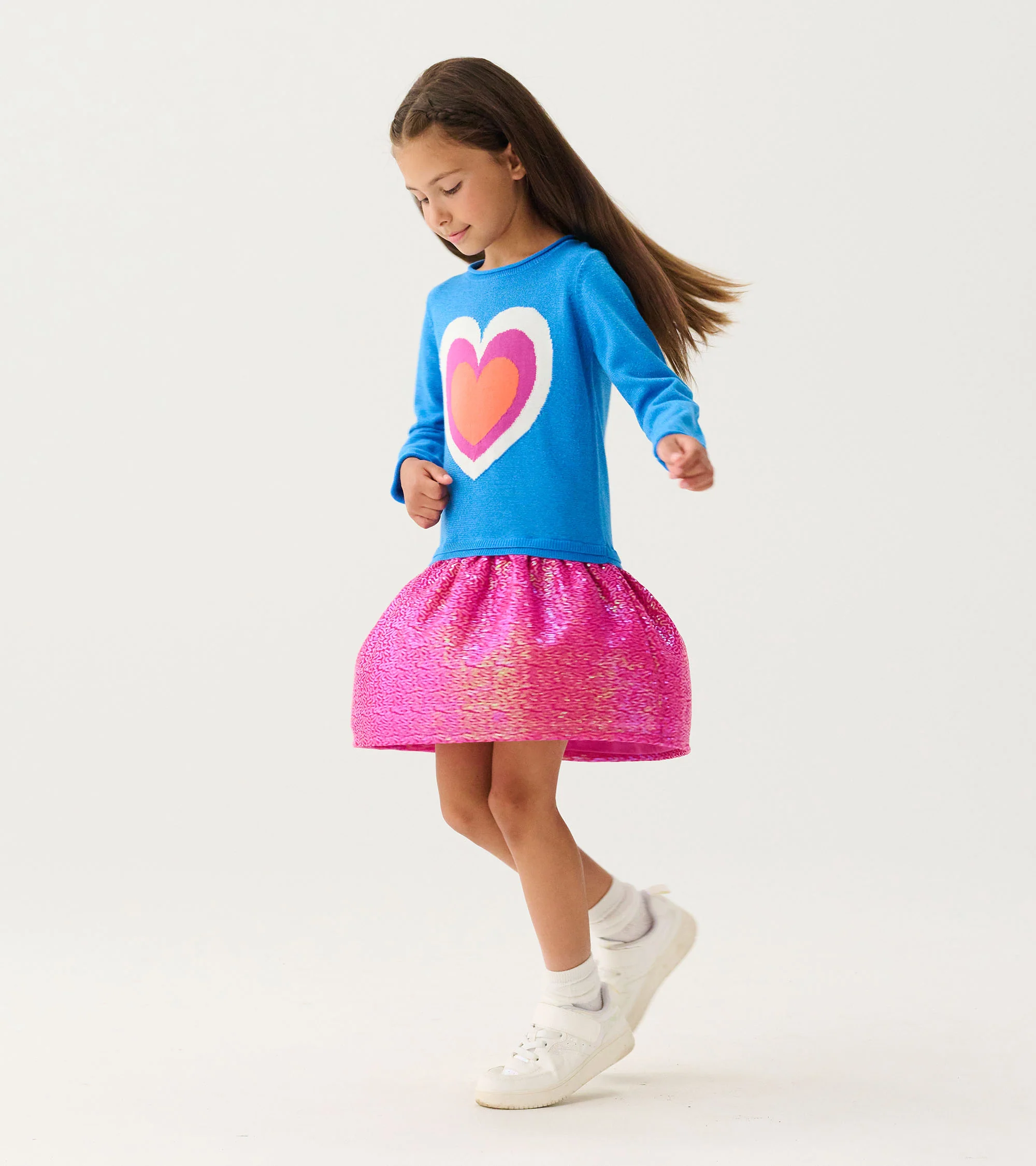 Girls Hearts Dropped Waist Sweater Dress - Image 3