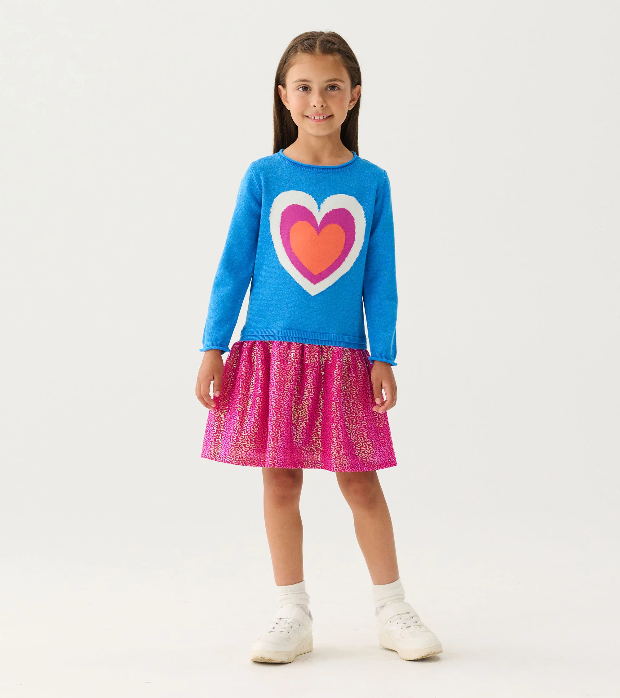Girls Hearts Dropped Waist Sweater Dress - Image 4