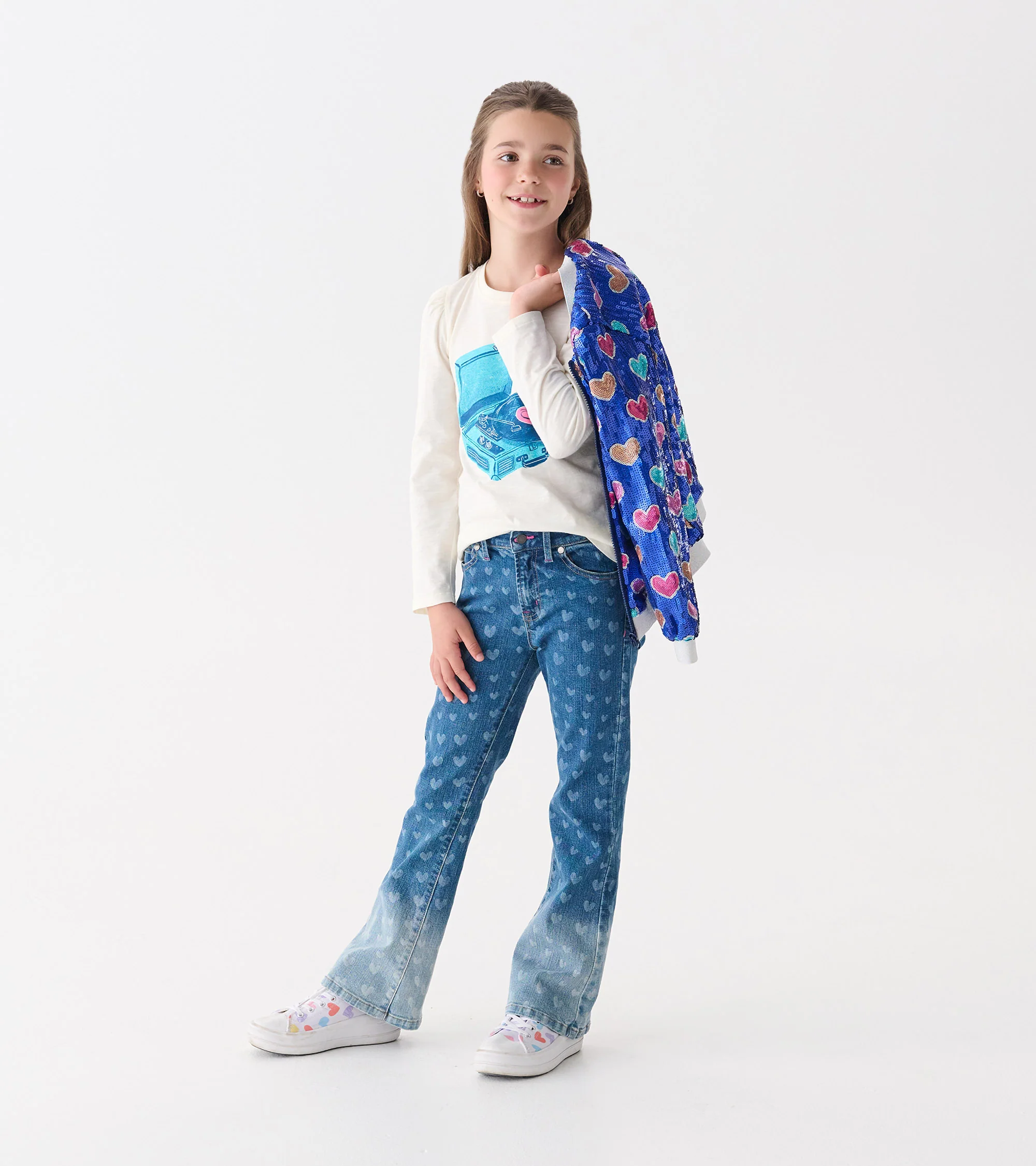 Girls Hearts Flared Leg Denim - Image 3