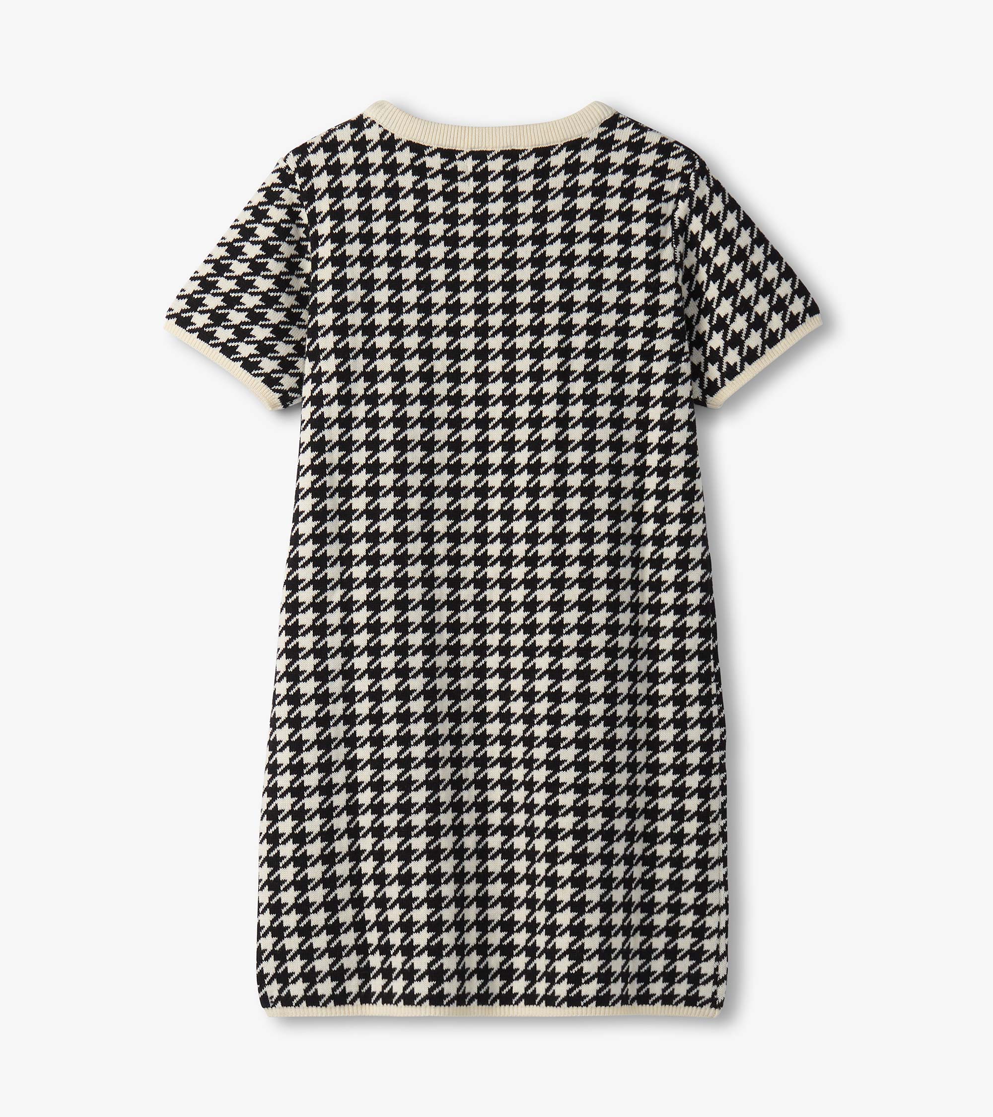Girls Houndstooth Sweater Dress with Faux Fur Pockets - Image 3