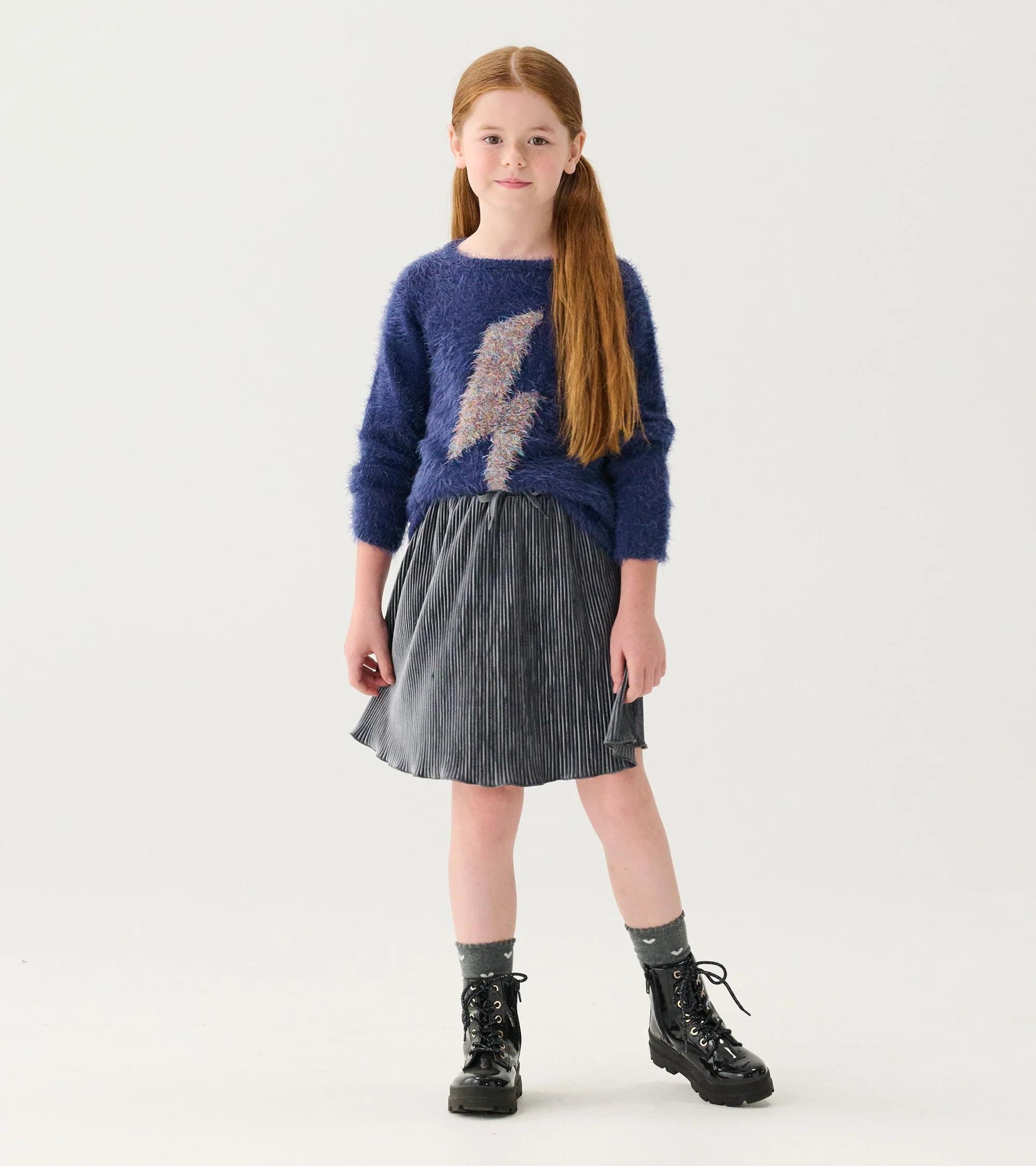 Girls Metallic Lightning Furry Sweater - Image 3