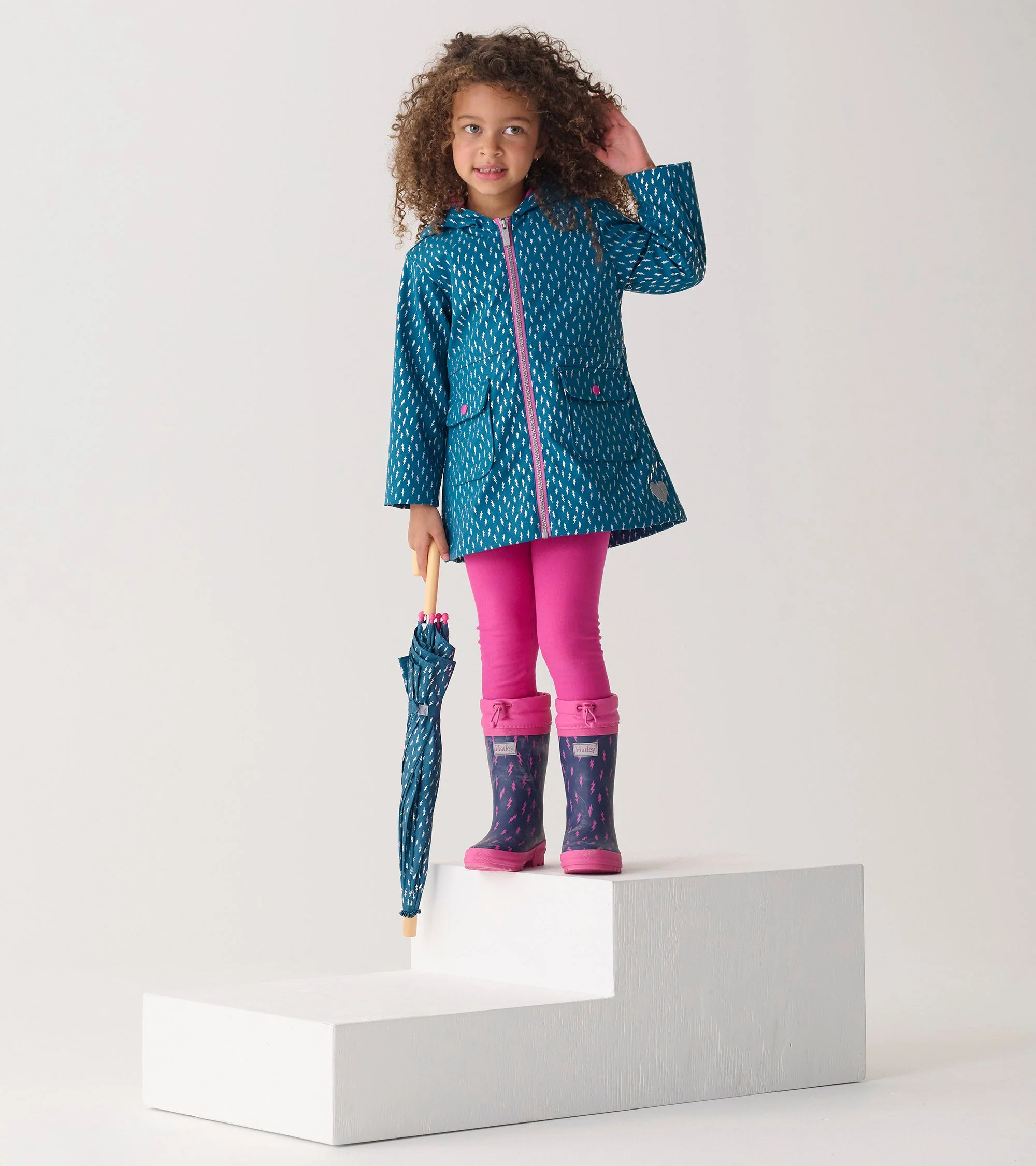 Girls Mini Lightning Bolts Zip-Up Rain Jacket - Image 3