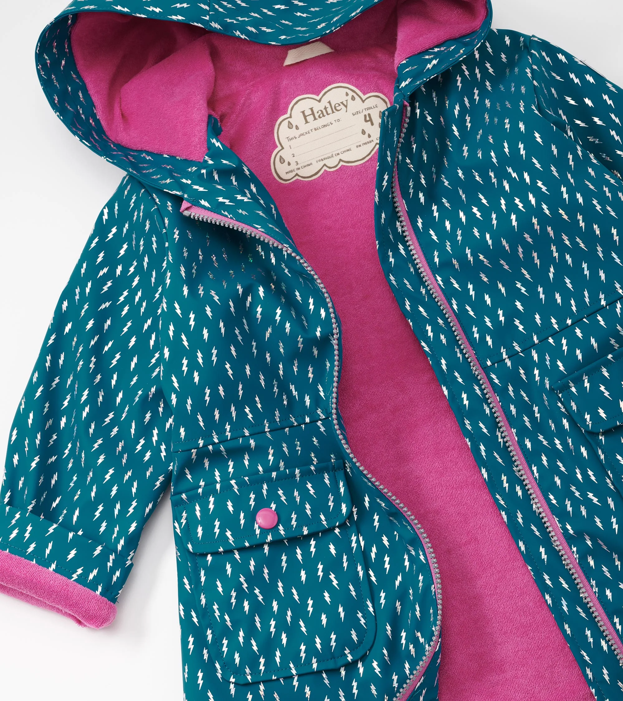 Girls Mini Lightning Bolts Zip-Up Rain Jacket - Image 6