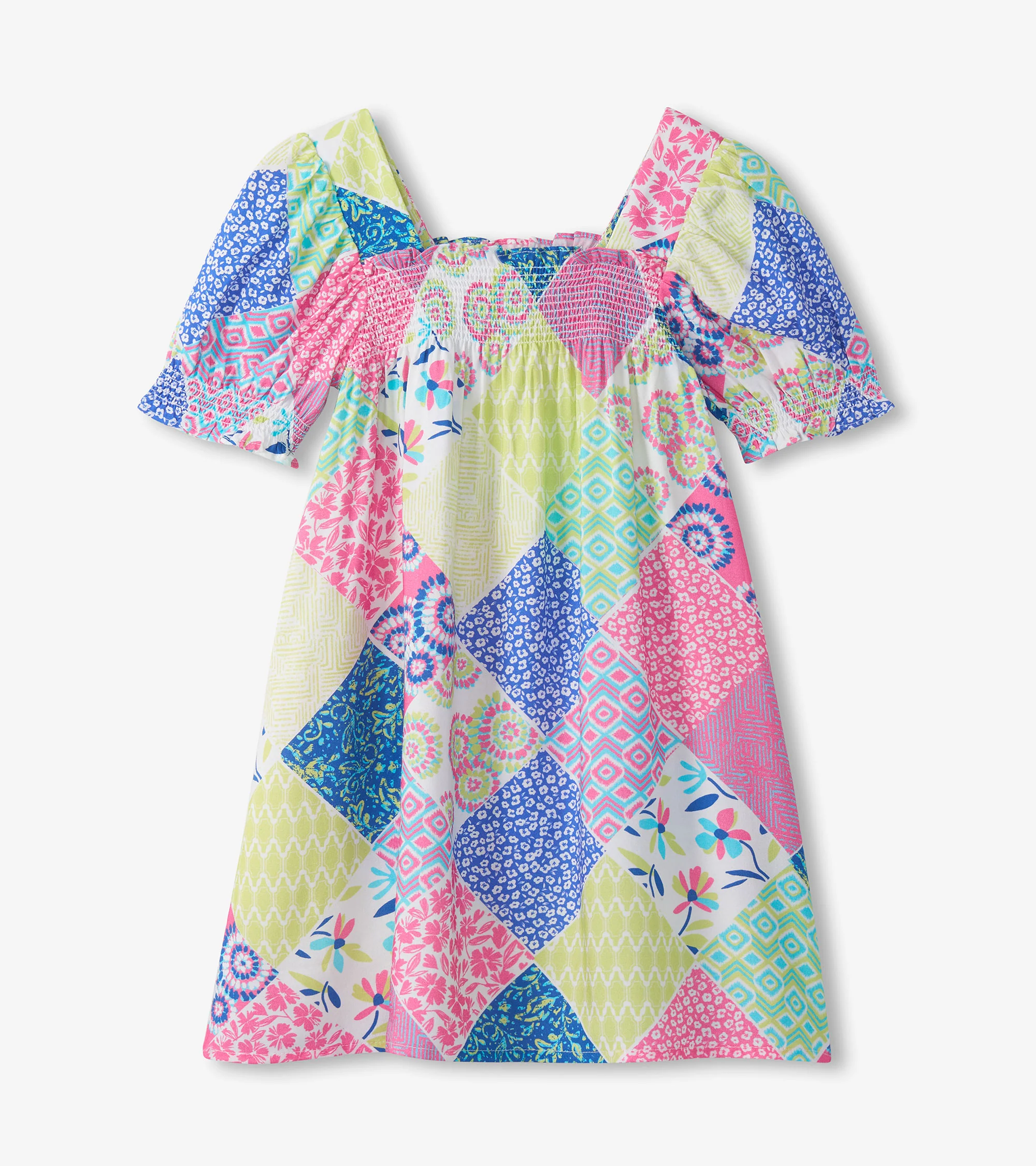 Girls Mix-Up Patch Work Smocked Dress - Image 2