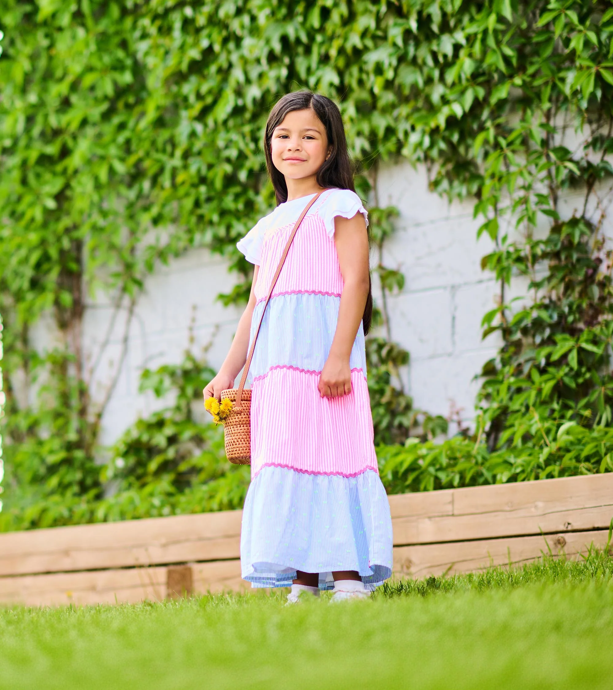 Girls Mixed Seersucker Strappy Midi Dress - Image 3