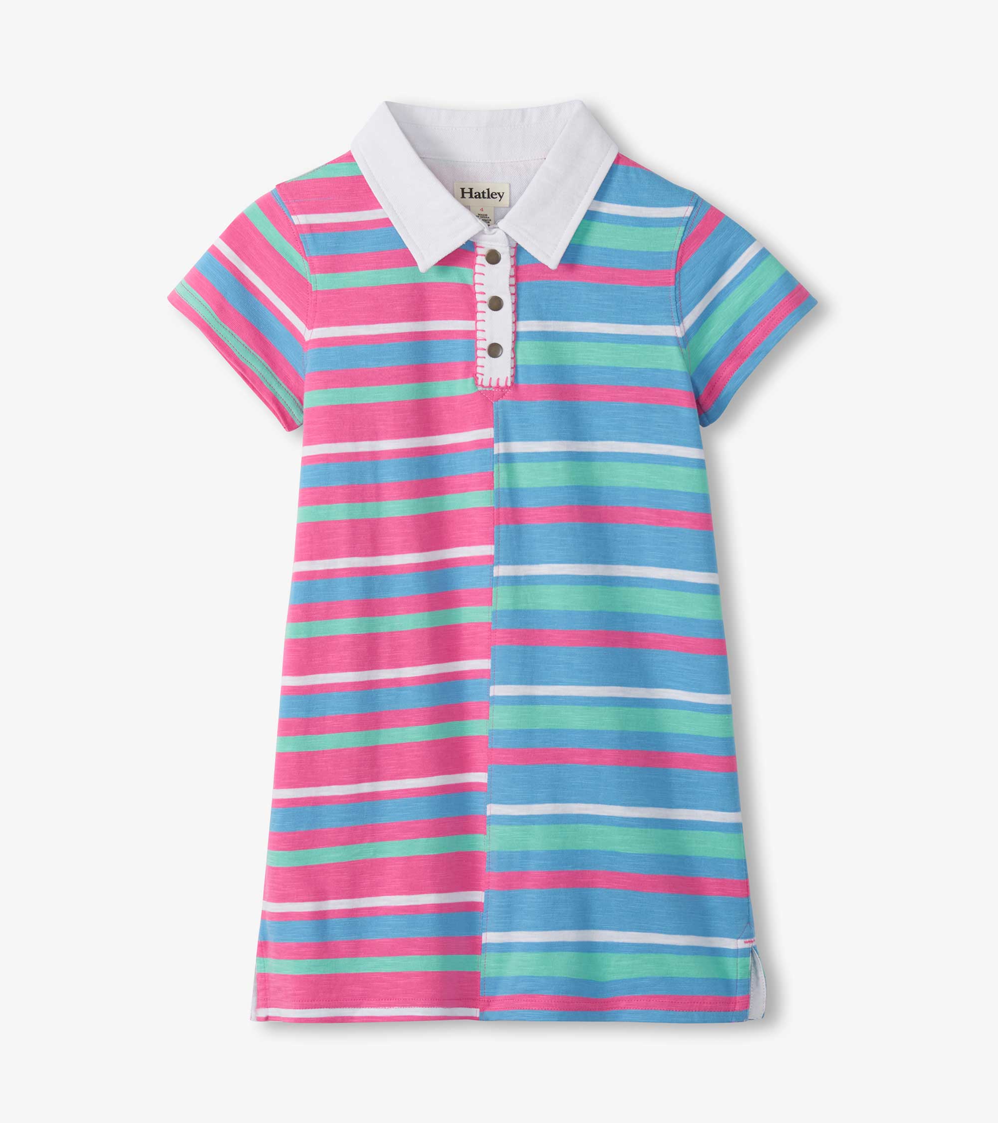 Girls Mixed Stripes Cotton Polo Dress - Image 2
