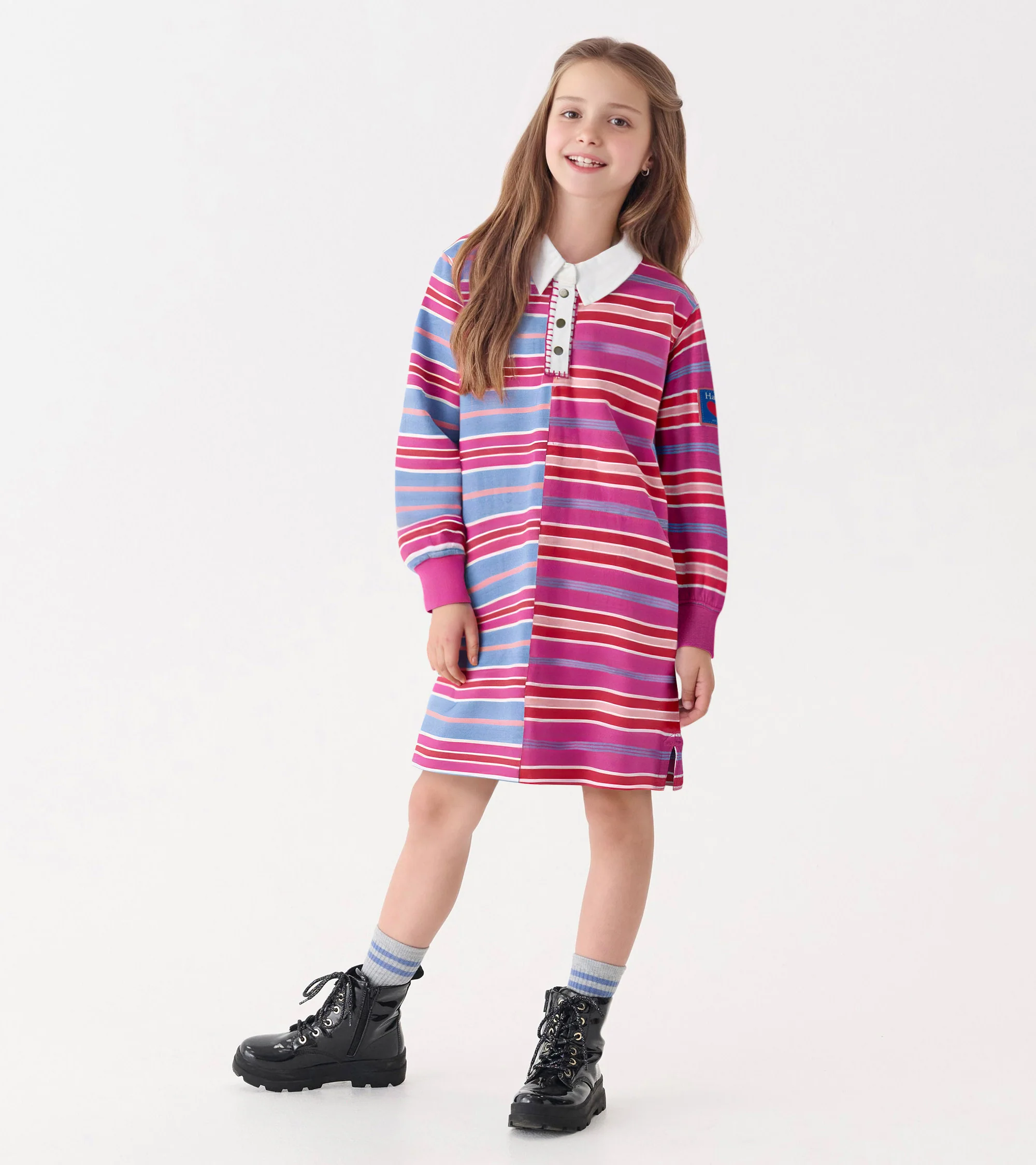 Girls Mixed Stripes Polo Dress - Image 2