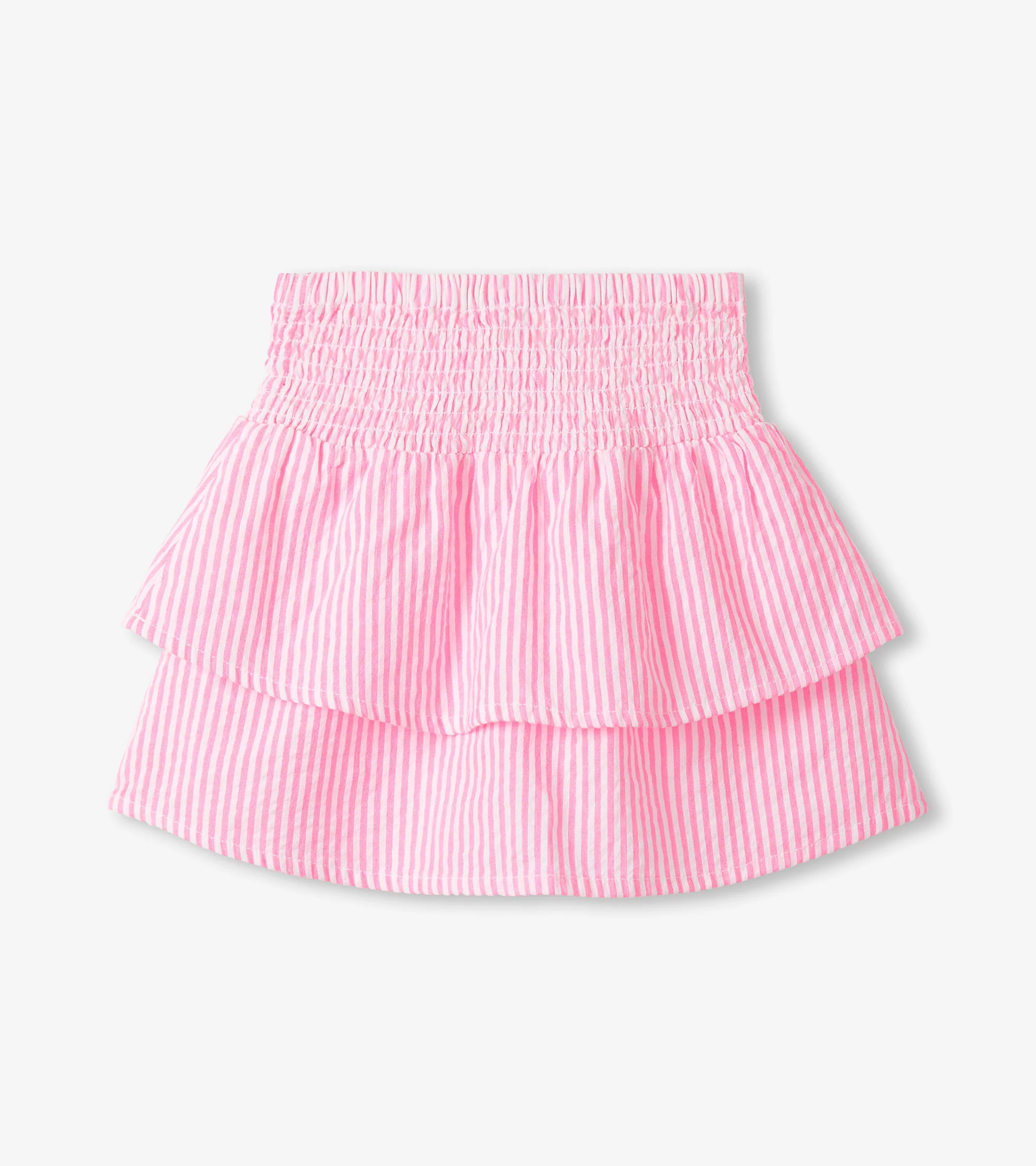 Girls Neon Pink Seersucker Smocked Waist Skirt - Image 2