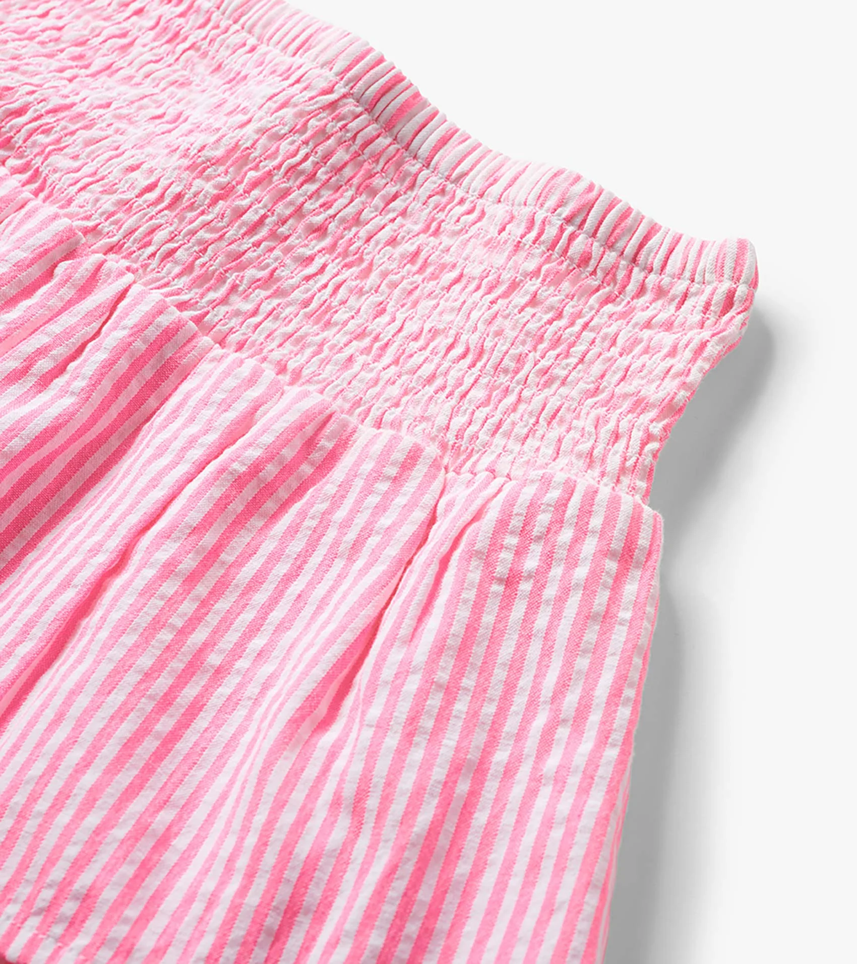 Girls Neon Pink Seersucker Smocked Waist Skirt - Image 3