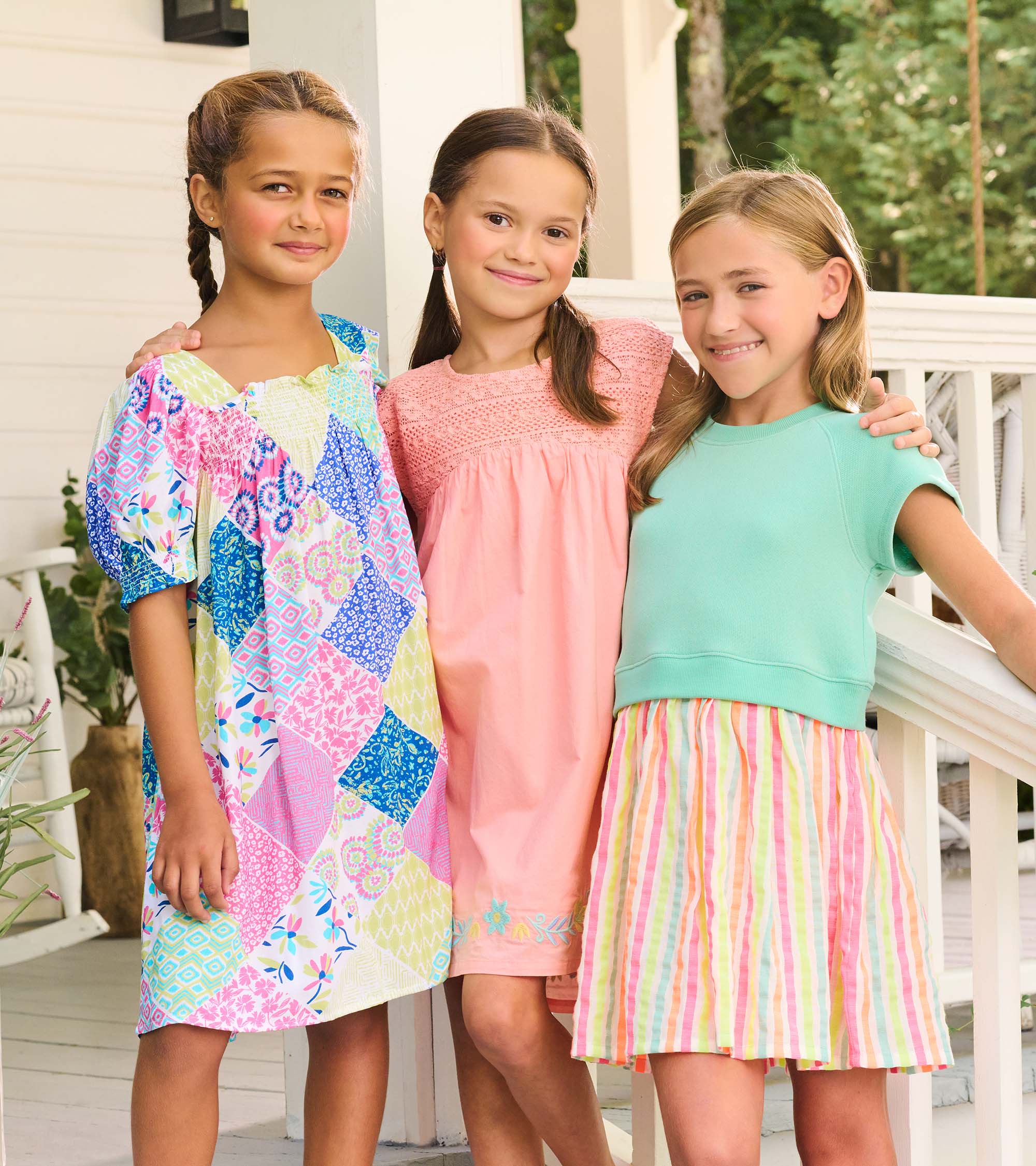 Girls Neon Summer Mixed Fabric Dress - Image 2